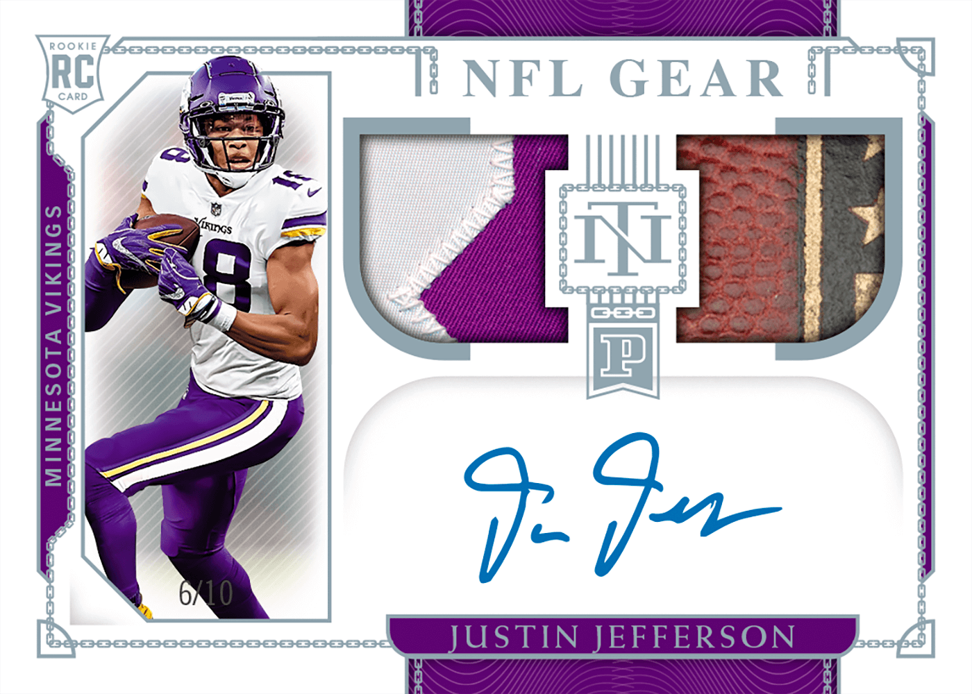 2020 Playoff National Treasures Football - BC Rookie NFL Gear Signature  Combos #15 - Justin Jefferson [6/10]