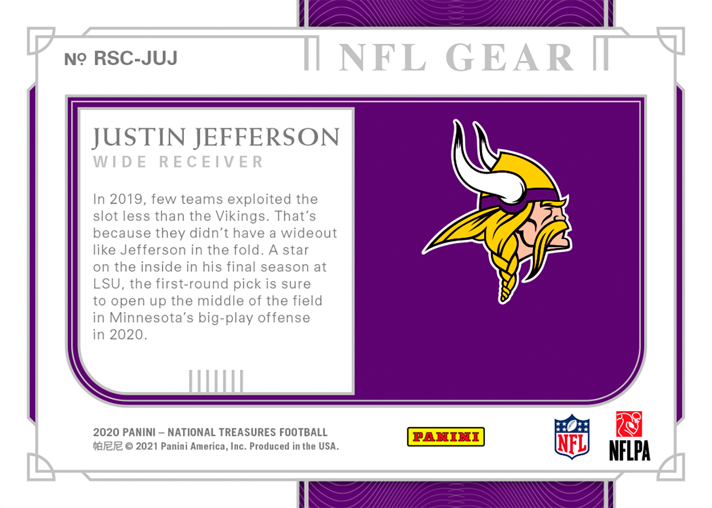 2020 Playoff National Treasures Football - BC Rookie NFL Gear Signature  Combos #15 - Justin Jefferson [9/10]