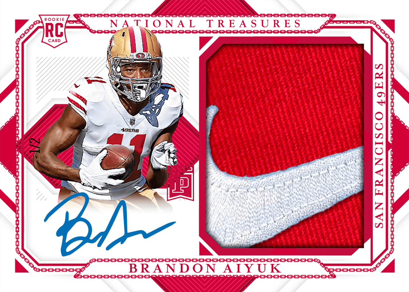 Brandon Aiyuk San Francisco 49ers Autographed 2020 Panini Playbook 2 Color  Relic Booklet #219 #2/10 Rookie Card