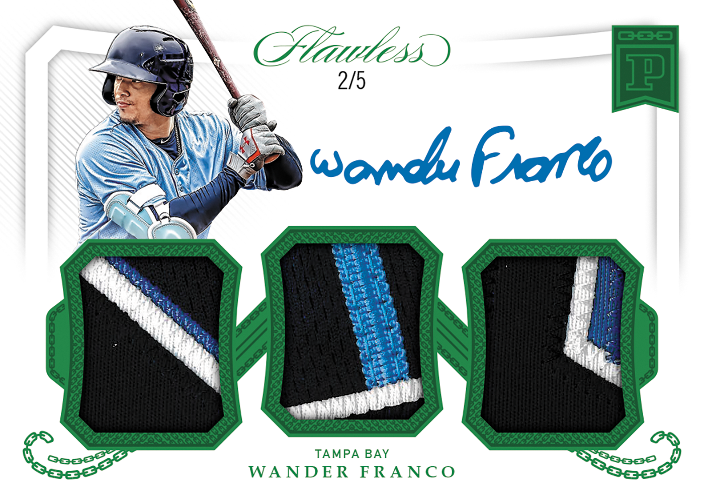 2020 Panini Flawless Baseball Bc Triple Patch Autographs Emerald 20 Wander Franco 2 5