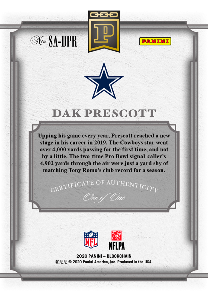 Dak Prescott Autograph Signed 2020 Panini Card Cowboys 