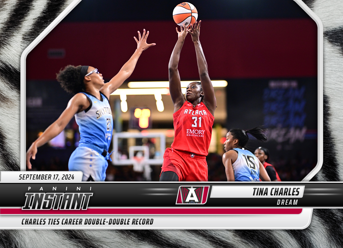 Detailed Image of Tina Charles - 2024 Panini Instant WNBA #221 - White Tiger /5