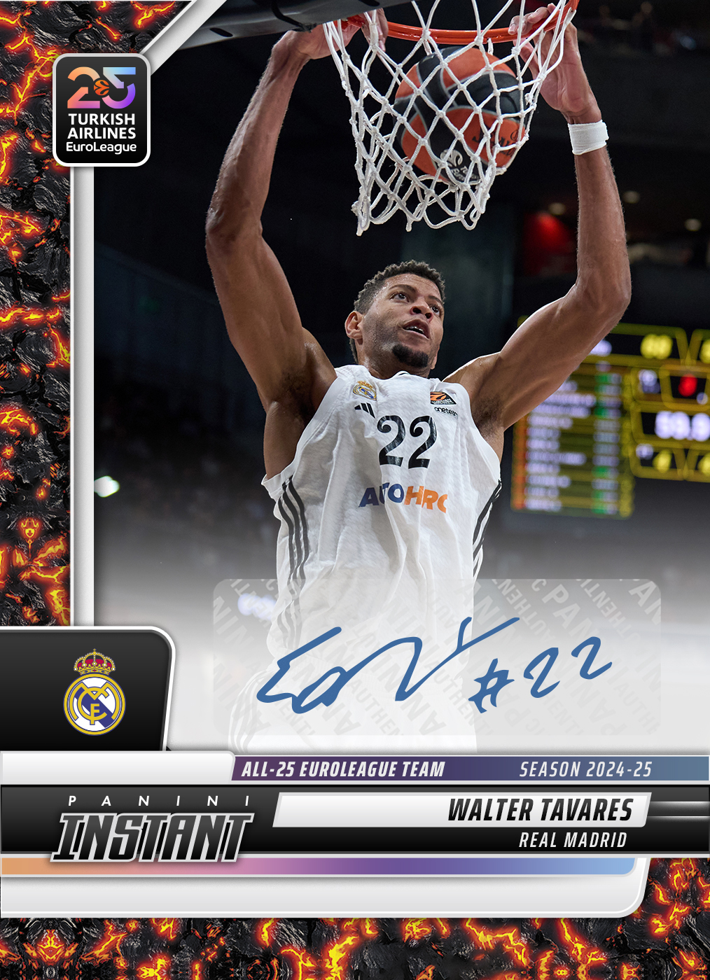 Detailed Image of Walter Tavares - 2024-25 Panini Instant Turkish Airlines EuroLeague All-25 EuroLeague Team #ALL25-12 - Magma 1/1 Auto