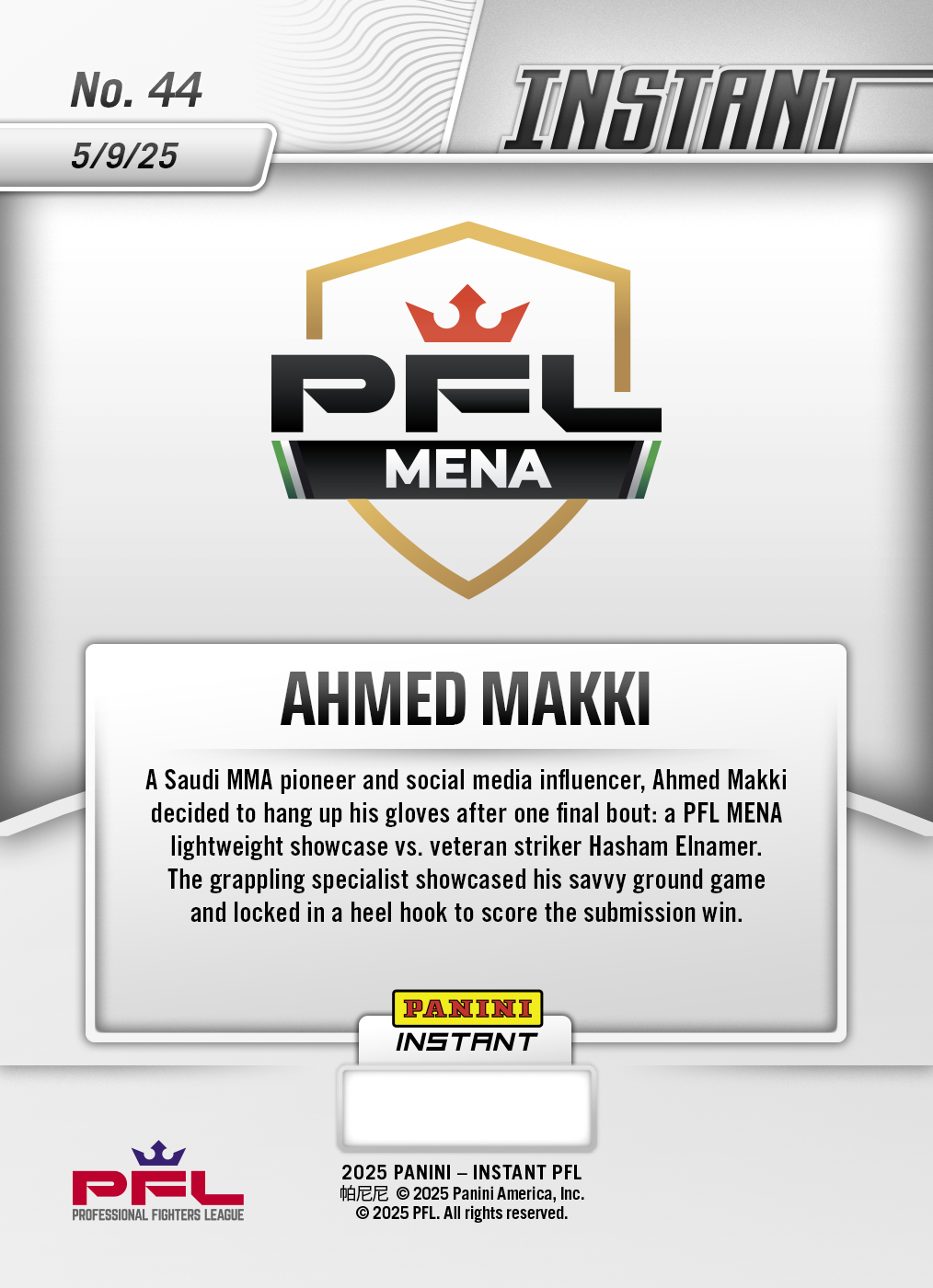 Ahmed Makki - 2025 Panini Instant PFL #44 - Base Card