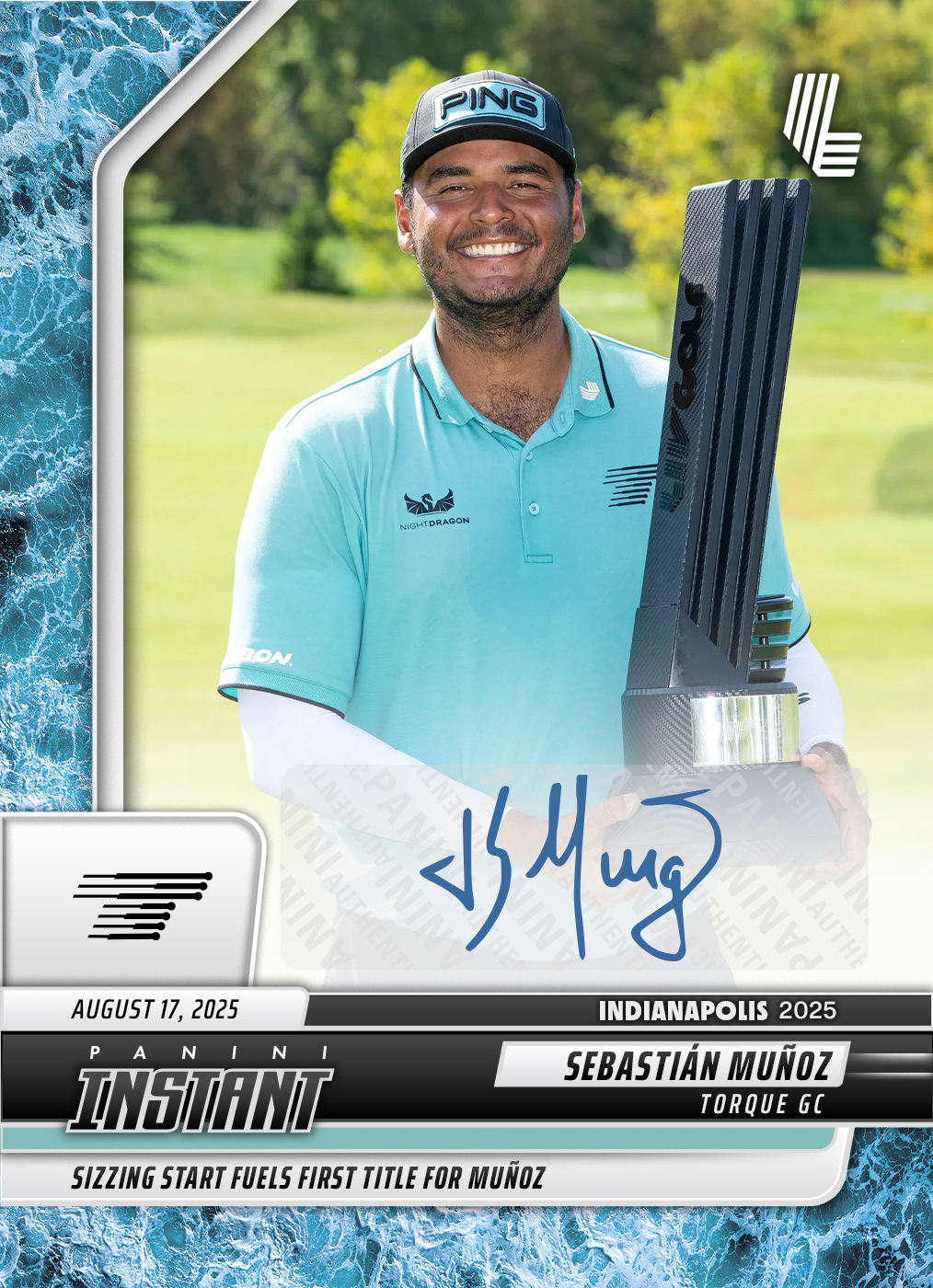 Product image 1 for - Sebastian Munoz - 2025 Panini Instant LIV Golf #107 - Water /10 Auto