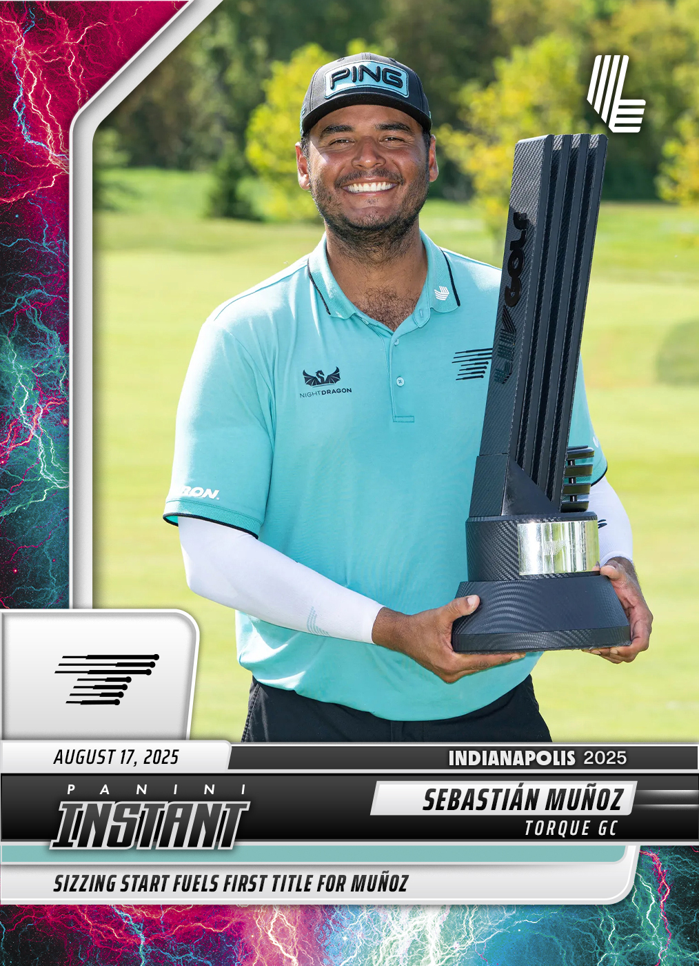 Product image 1 for - Sebastian Munoz - 2025 Panini Instant LIV Golf #107 - Lightning /5