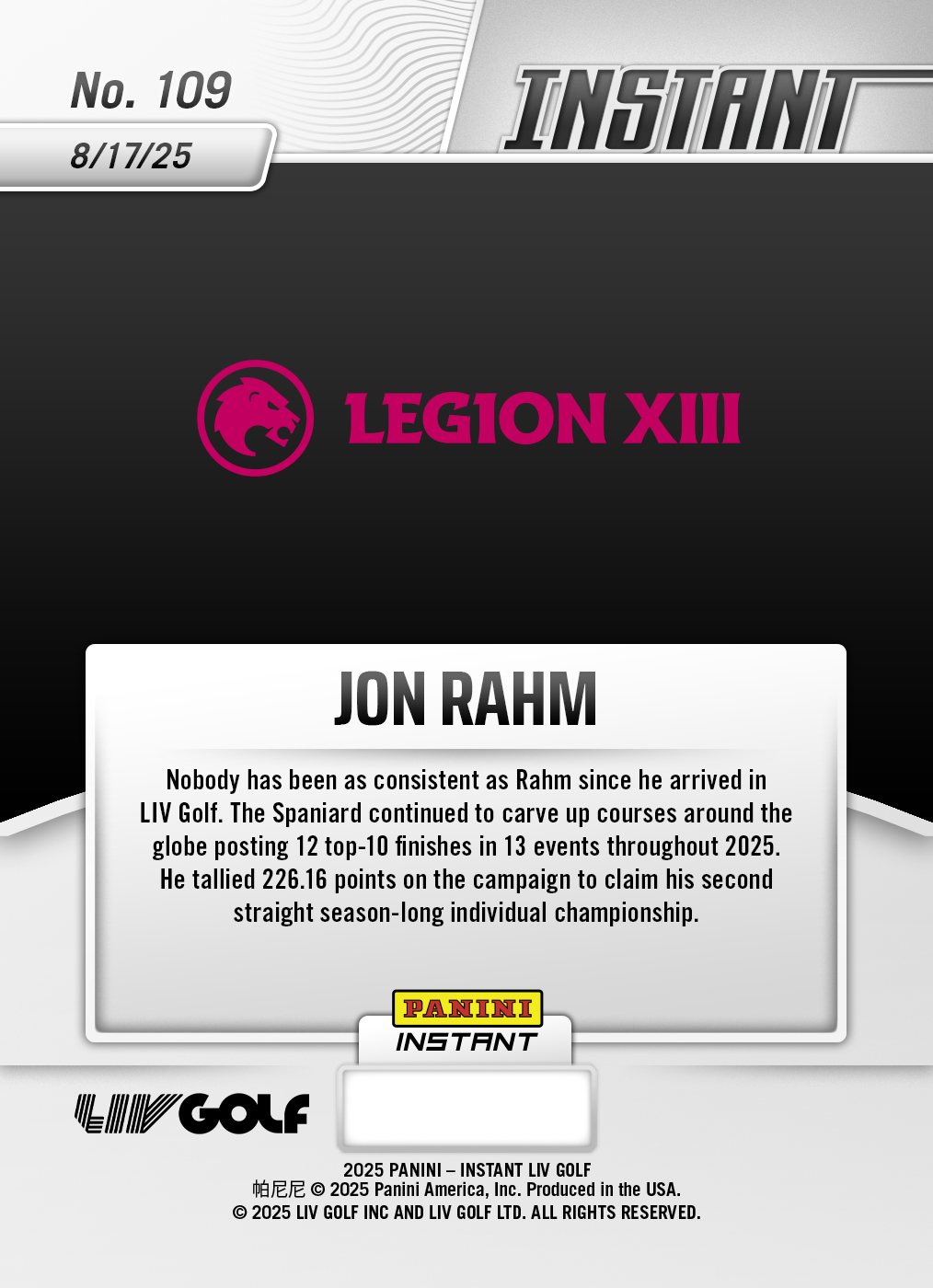 2025 Panini Instant LIV Golf Trading Cards - Limited Time | Panini