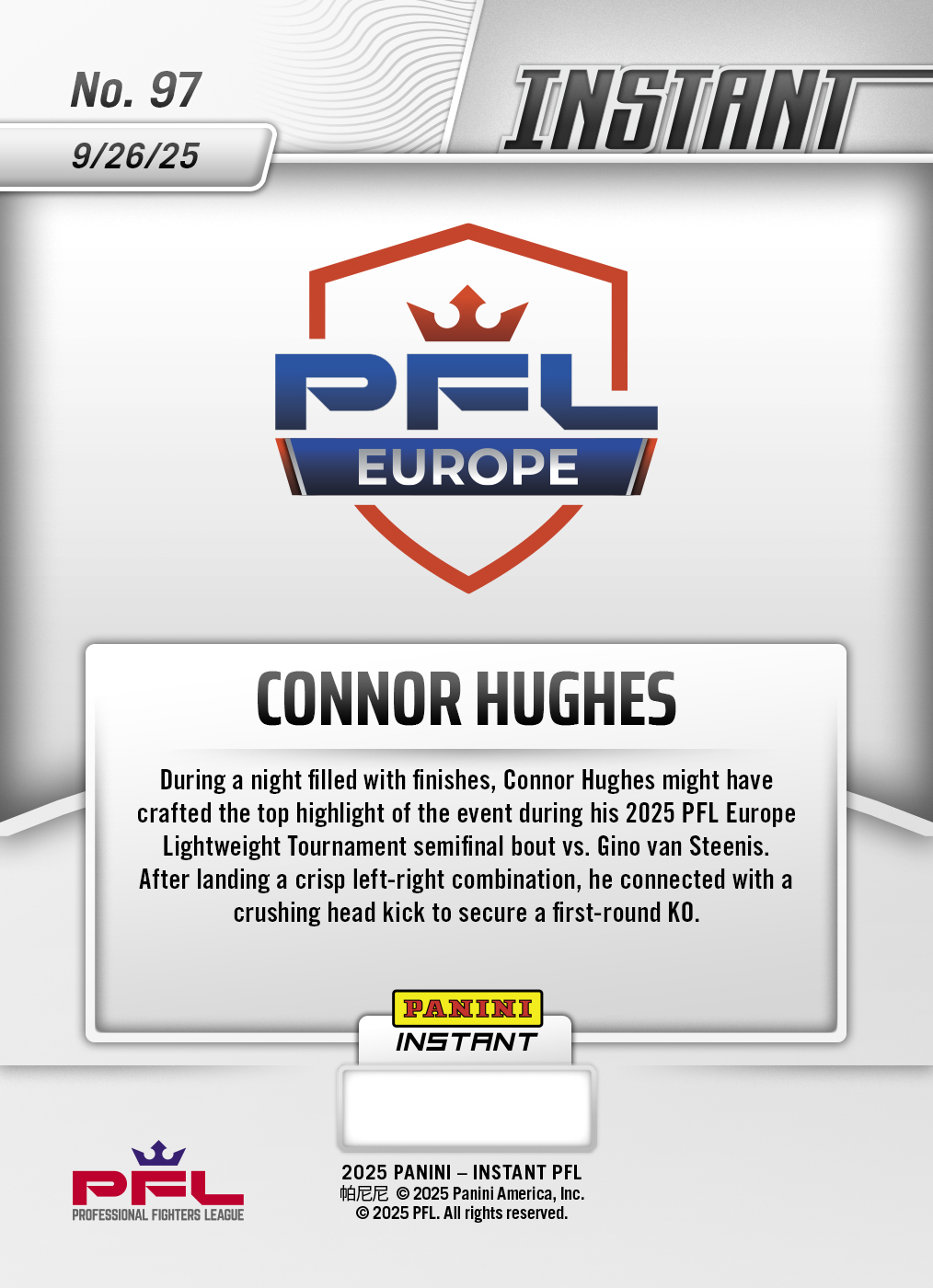 Product image 2 for - Connor Hughes - 2025 Panini Instant PFL #97 - Lightning /5