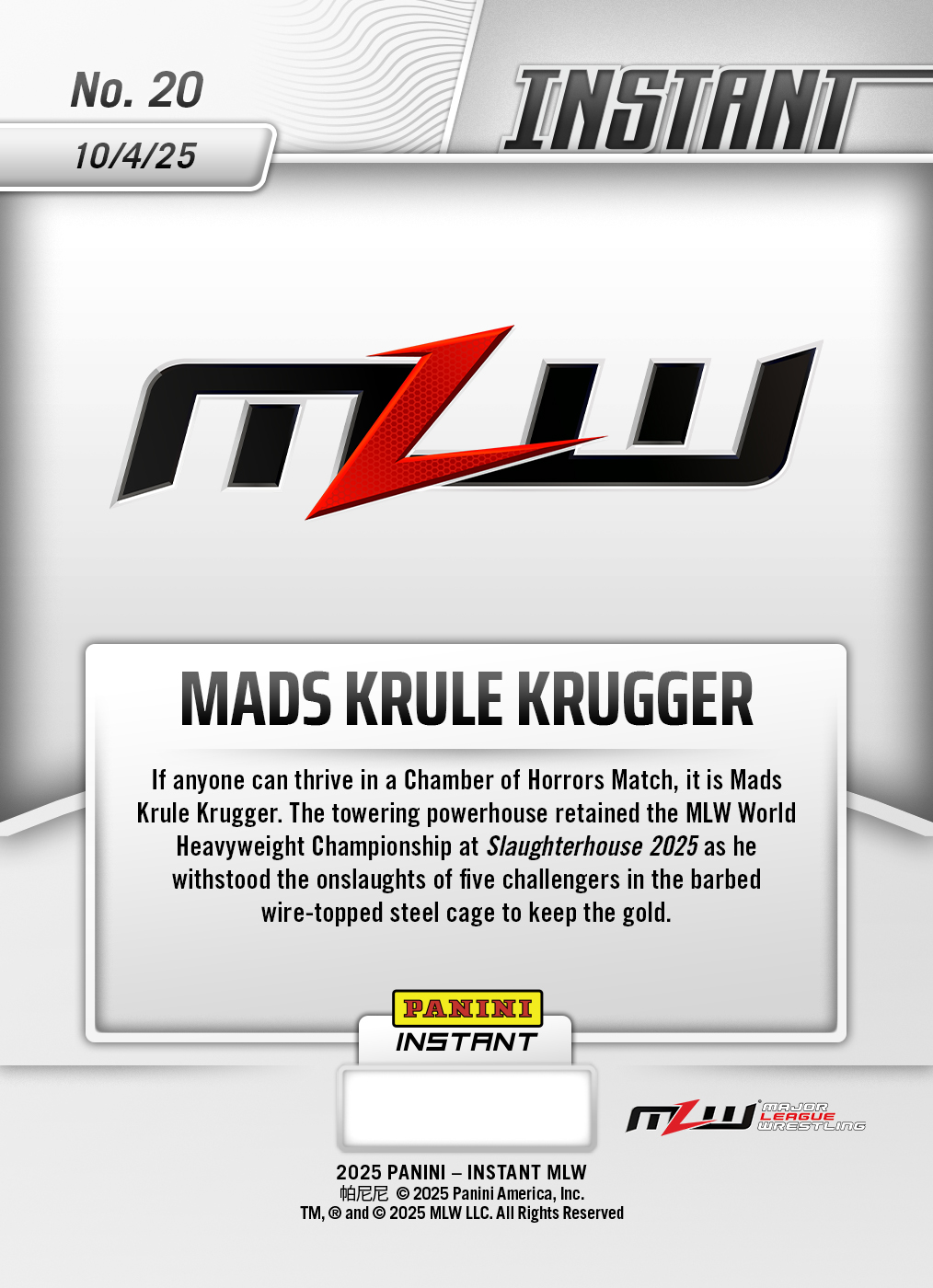 Product image 2 for - Mads Krule Krugger - 2025 Panini Instant MLW #20 - Lightning /5