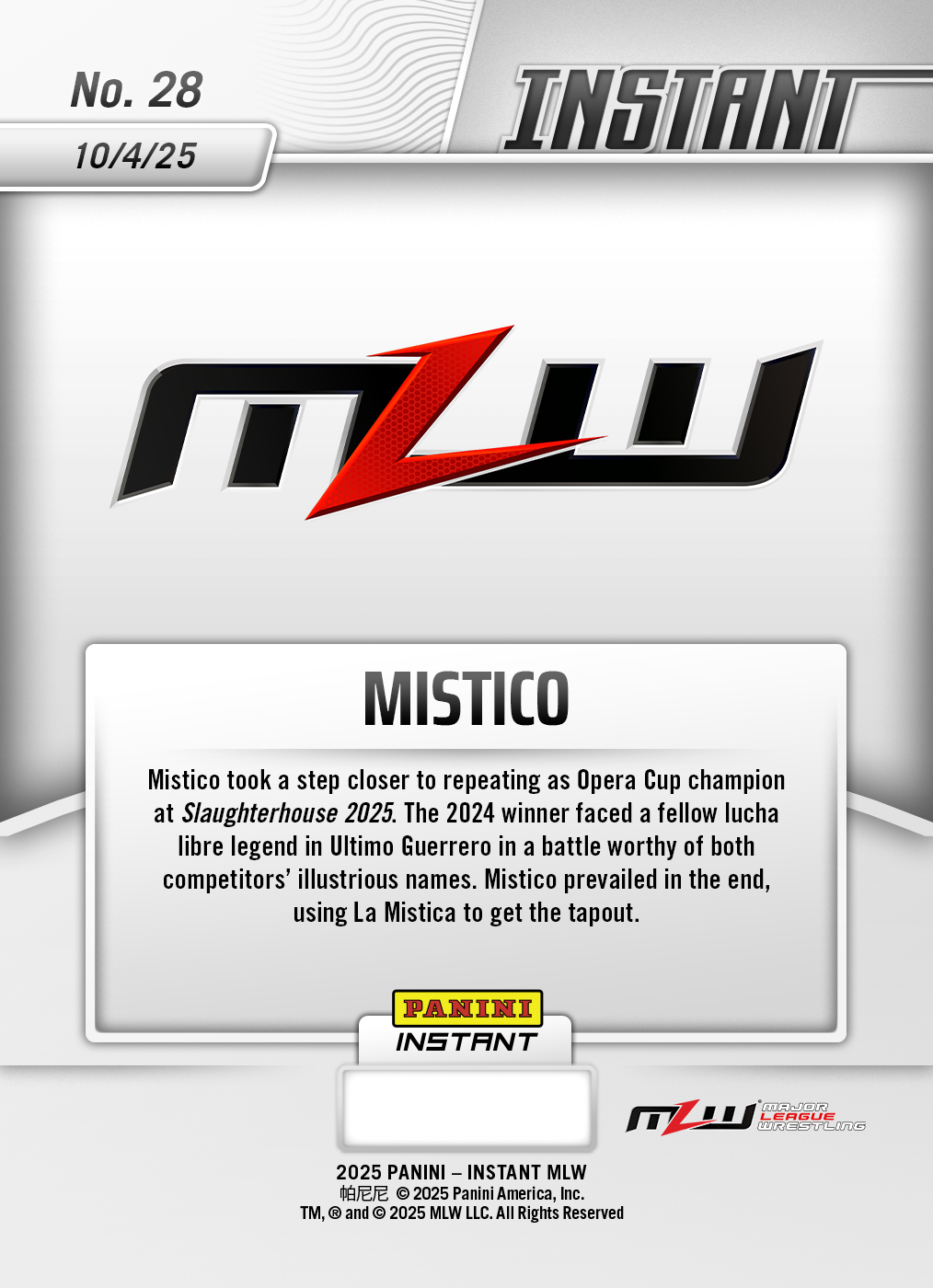 Product image 2 for - Mistico - 2025 Panini Instant MLW #28 - Lightning /5
