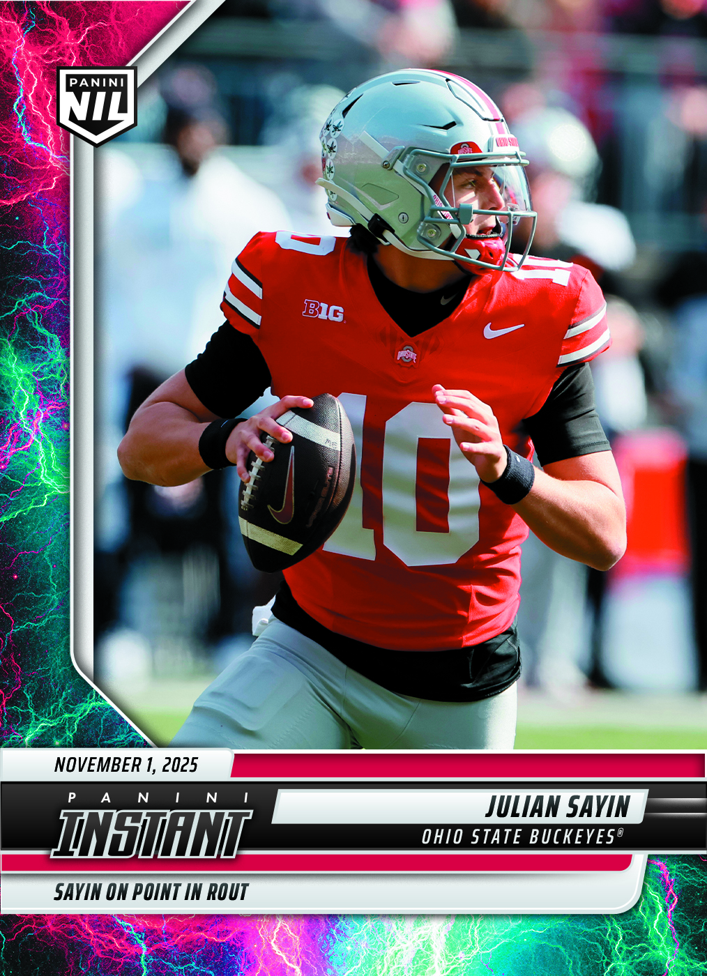 Product image 1 for - Julian Sayin - 2025 Panini Instant NIL College Football #JSF - Lightning /5