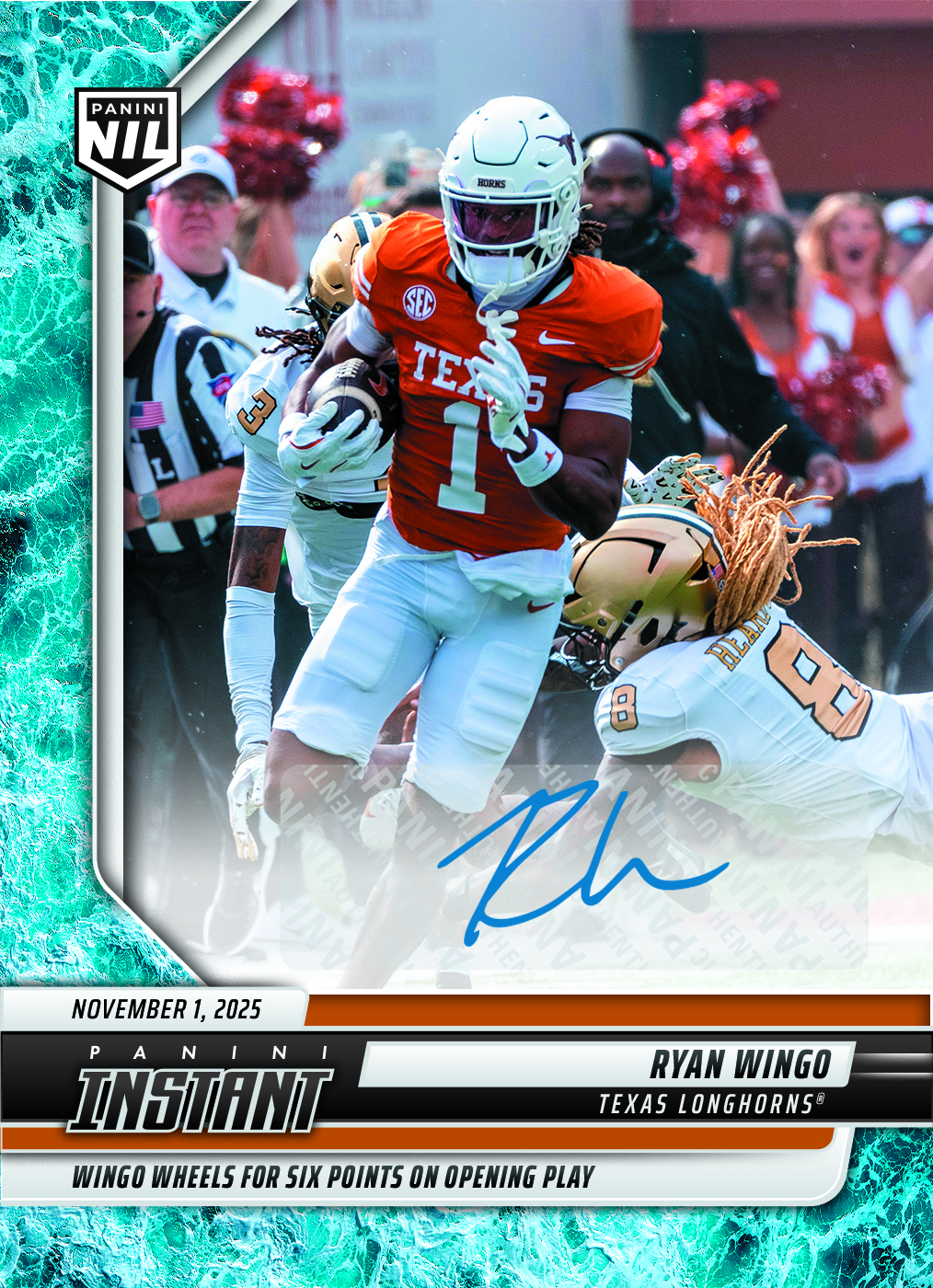 Product image 1 for - Ryan Wingo - 2025 Panini Instant NIL College Football #RWB - Water /10 Auto