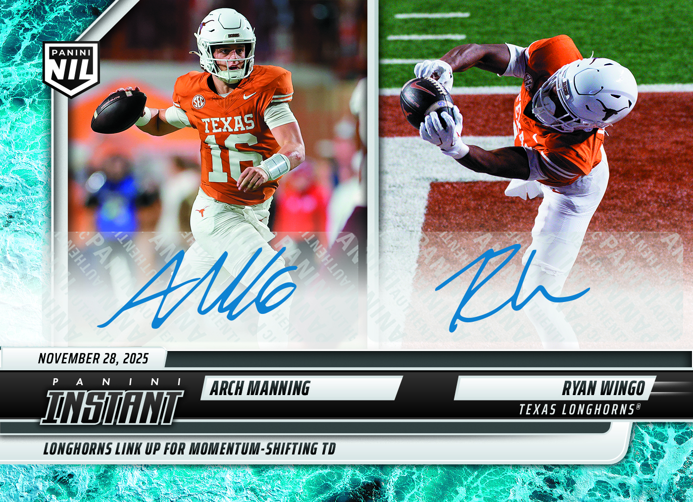 Product image for - Arch Manning/Ryan Wingo - 2025 Panini Instant NIL College Football #AMRWA - Wate
