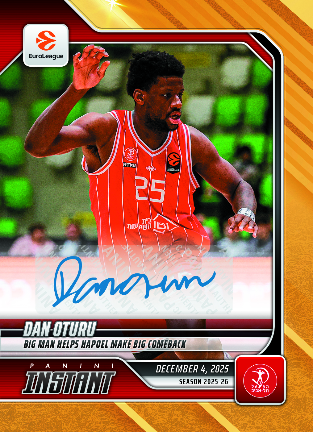 Detailed Image of Dan Oturu - 2025-26 Panini Instant EuroLeague #23 - Gold /10 Auto