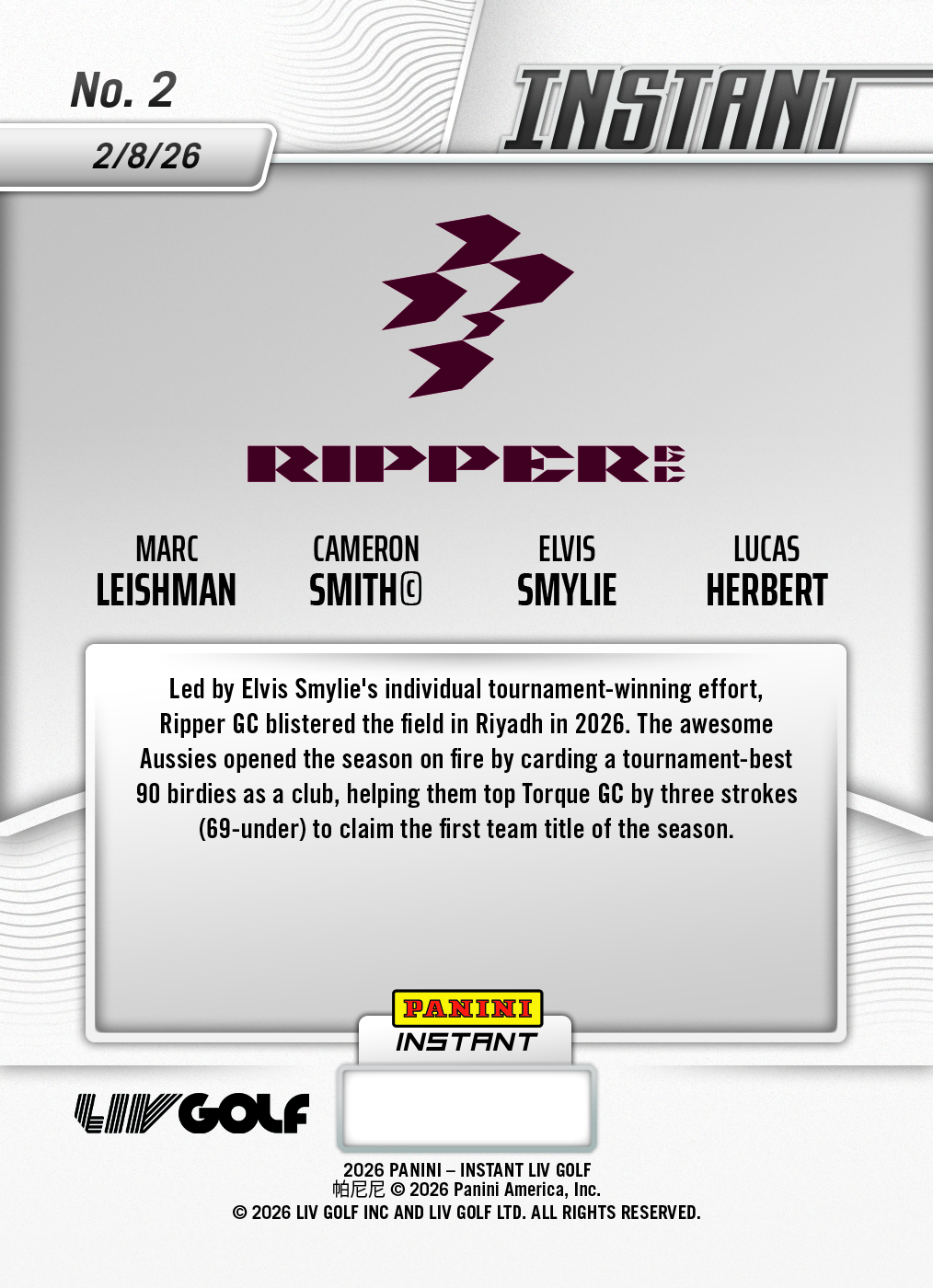 Product image 2 for - Ripper GC - 2026 Panini Instant LIV Golf #2 - Metallic /5