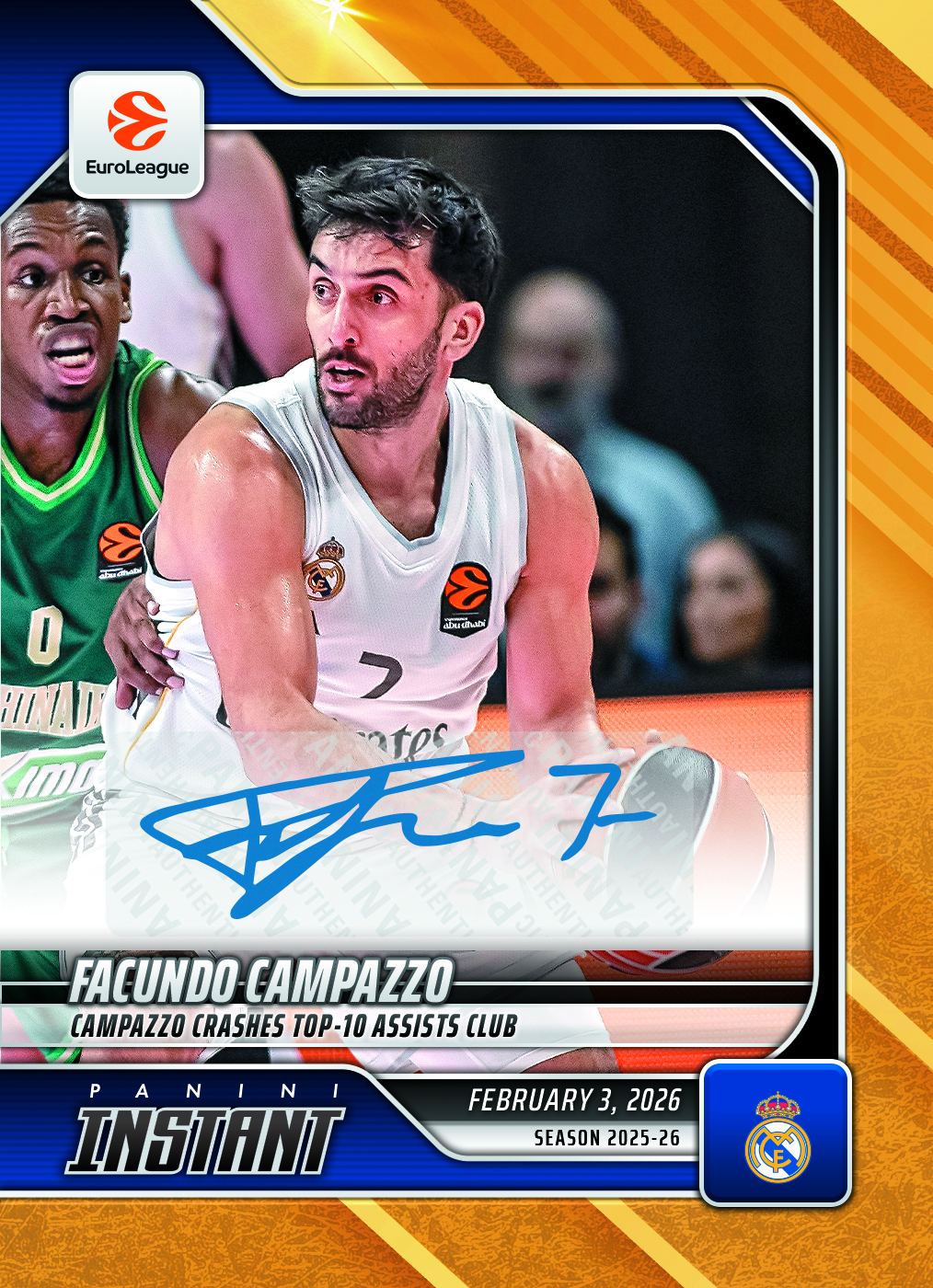 Product image 1 for - Facundo Campazzo - 2025-26 Panini Instant EuroLeague #35 - Gold /10 Auto