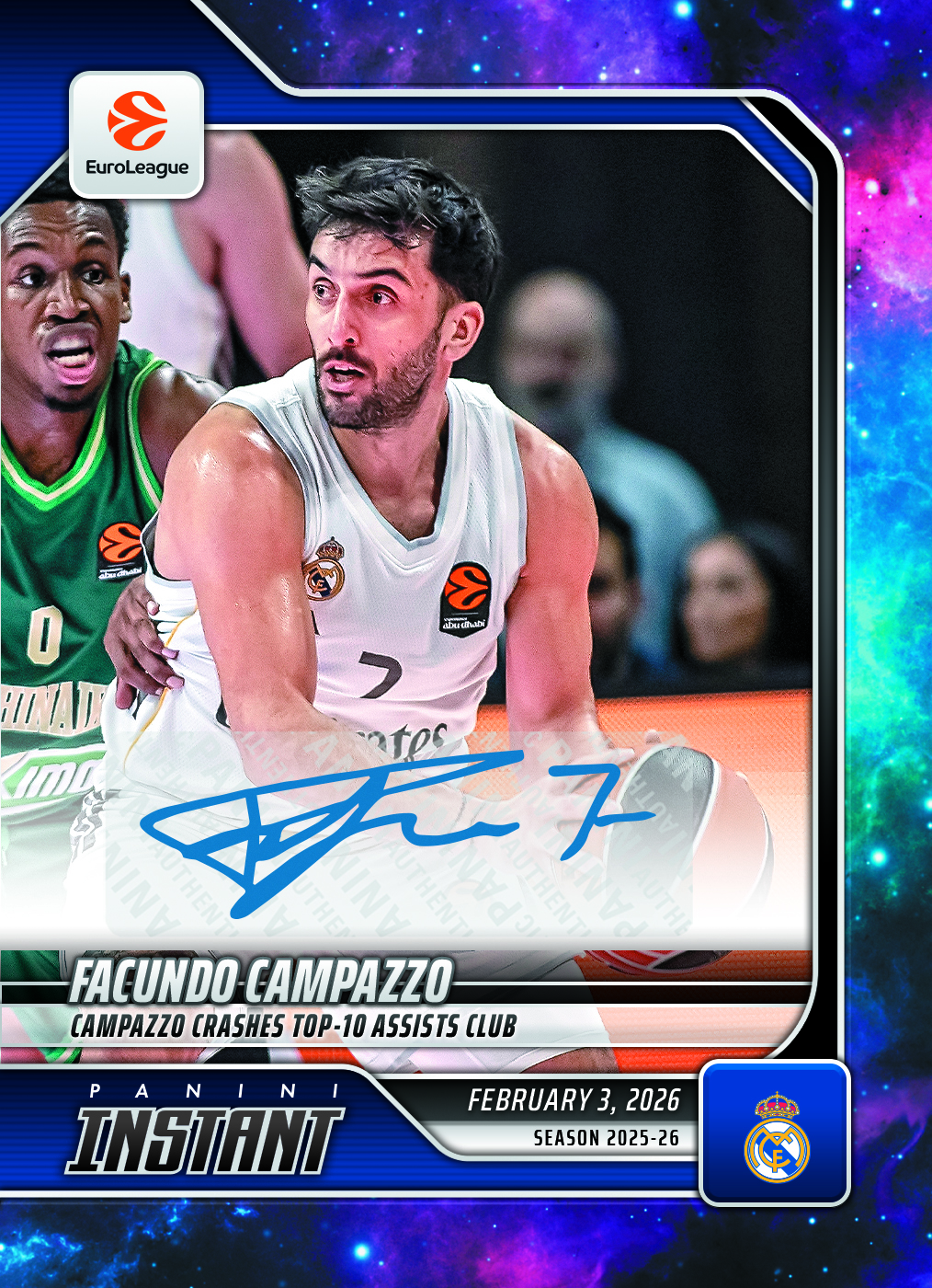 Product image 1 for - Facundo Campazzo - 2025-26 Panini Instant EuroLeague #35 - Galaxy 1/1 Auto