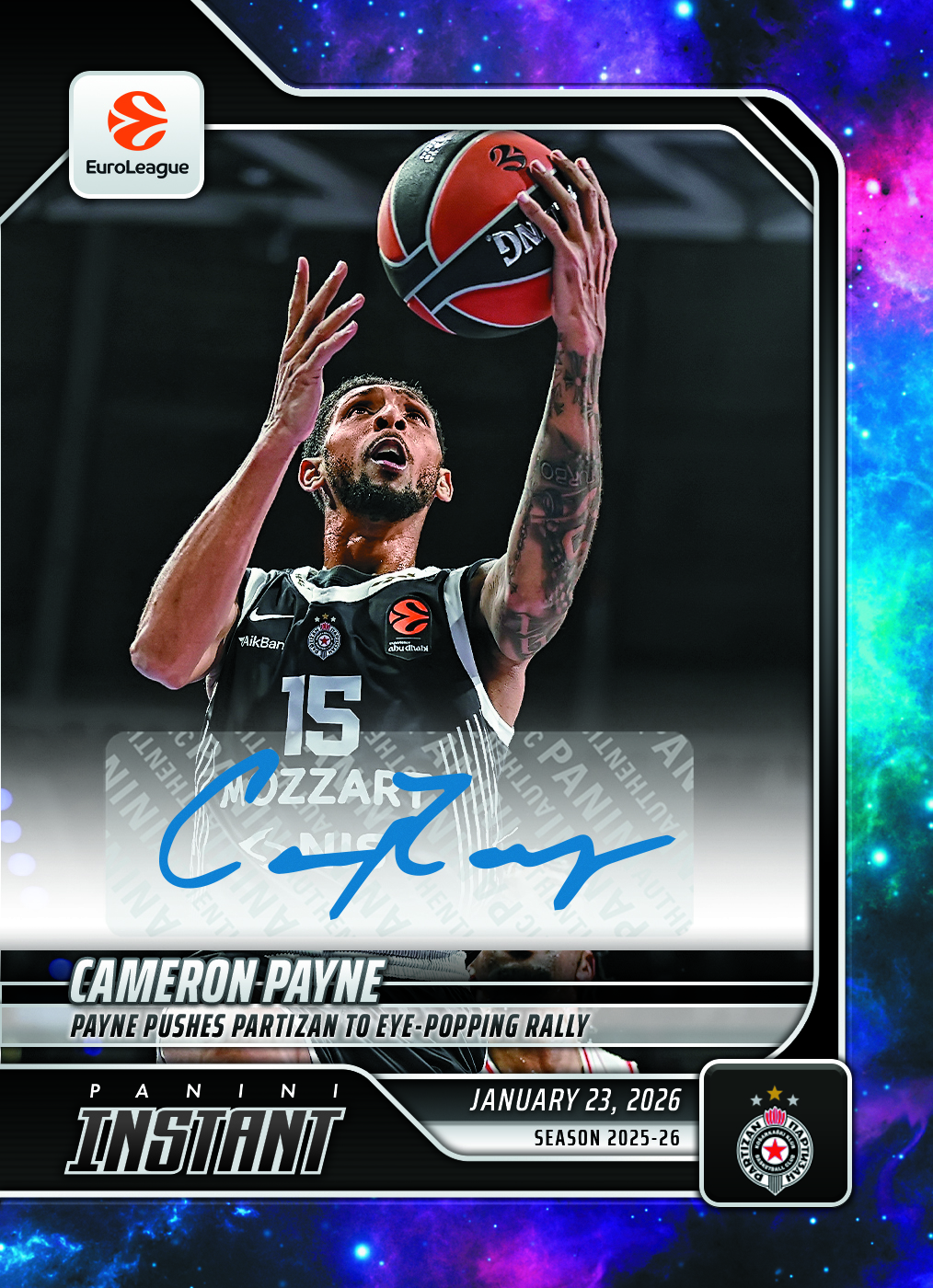 Detailed Image of Cameron Payne - 2025-26 Panini Instant EuroLeague #39 - Galaxy 1/1 Auto