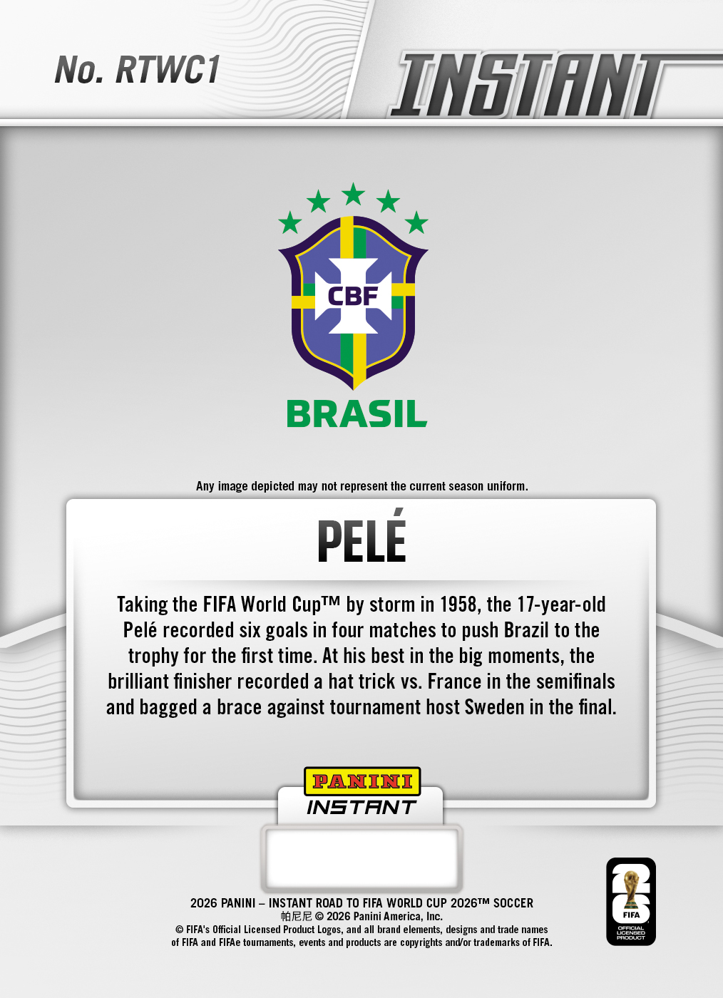 Product image 2 for - Pele  - 2026 Panini Instant Road to FIFA World Cup 2026™ #1 - Base
