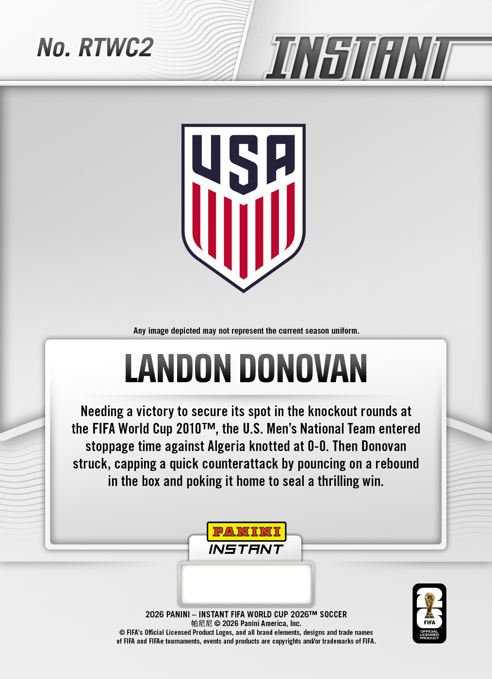 Product image 2 for - Landon Donovan  - 2026 Panini Instant Road to FIFA World Cup 2026™ #2 - Base