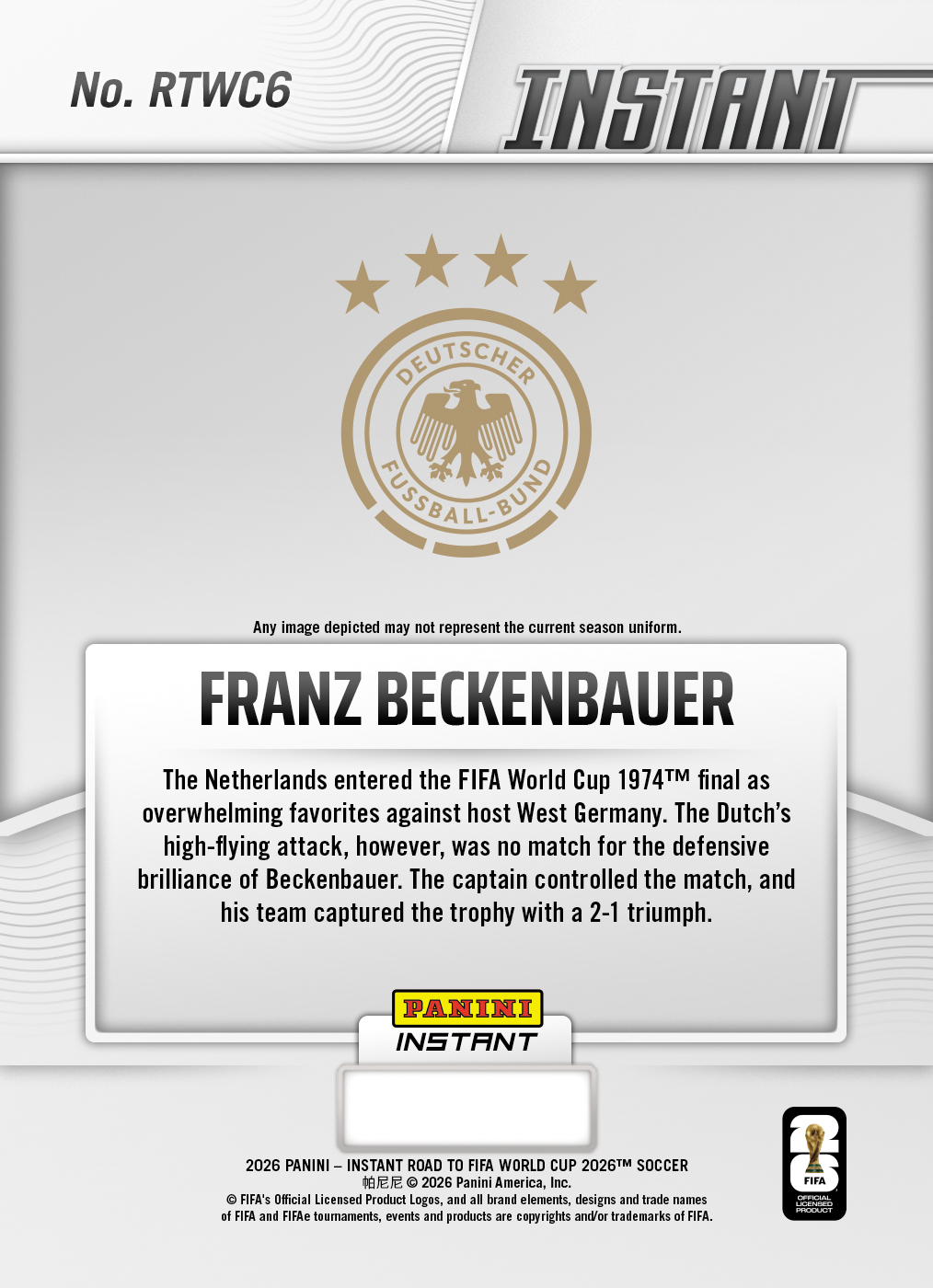 Product image 2 for - Franz Beckenbauer - 2026 Panini Instant Road to FIFA World Cup 2026™ #6 - Base