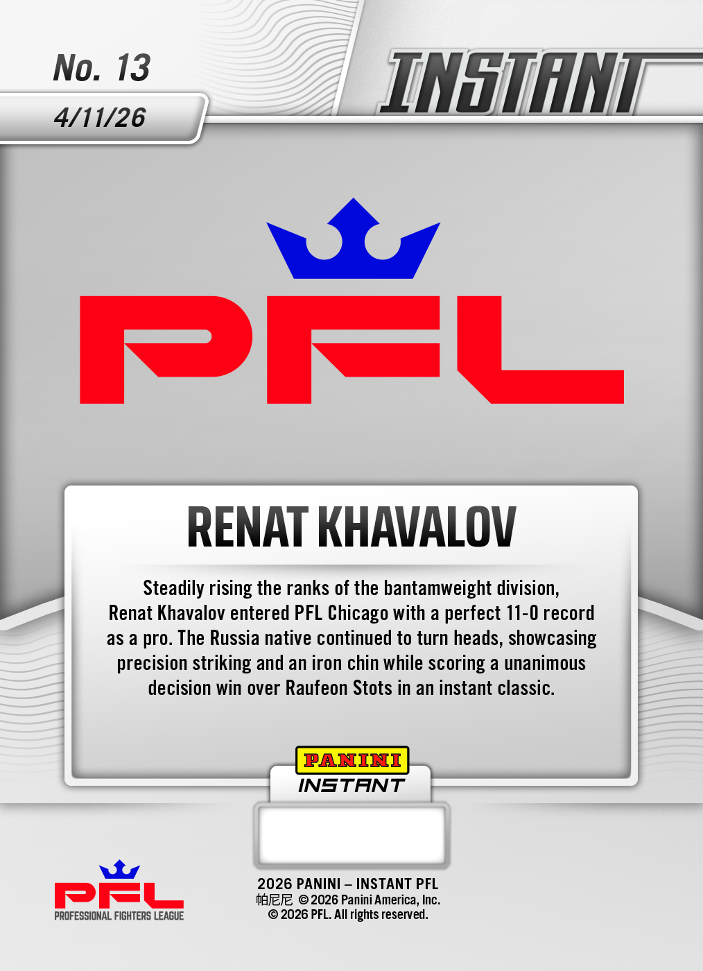 Panini Instant Professional Fighters League MMA Trading Cards