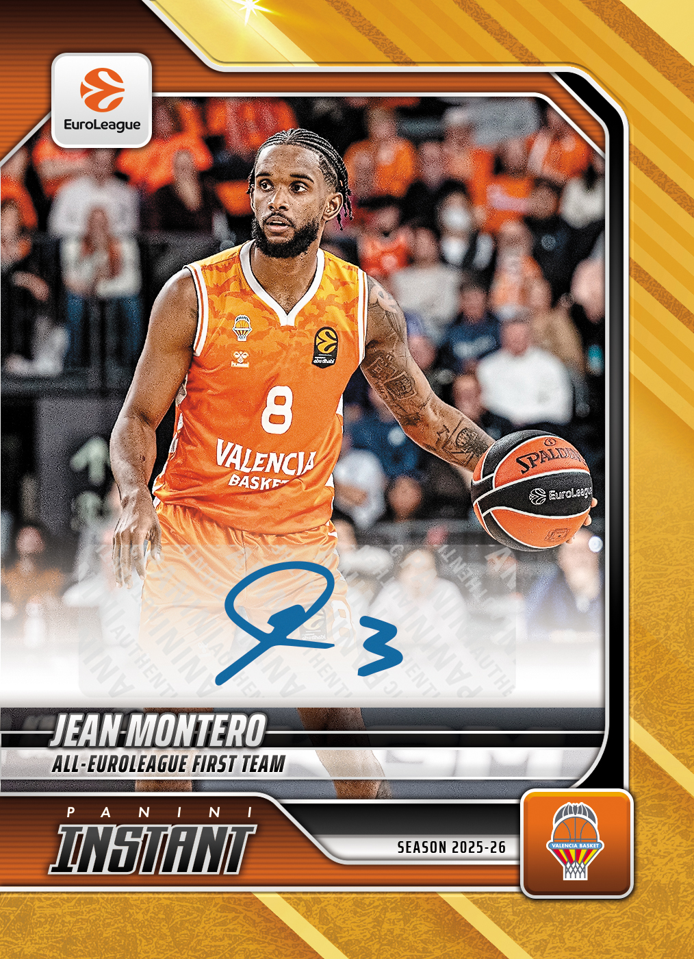 Product image 1 for - Jean Montero - 2025-26 Panini Instant EuroLeague #45 - Gold /10 Auto