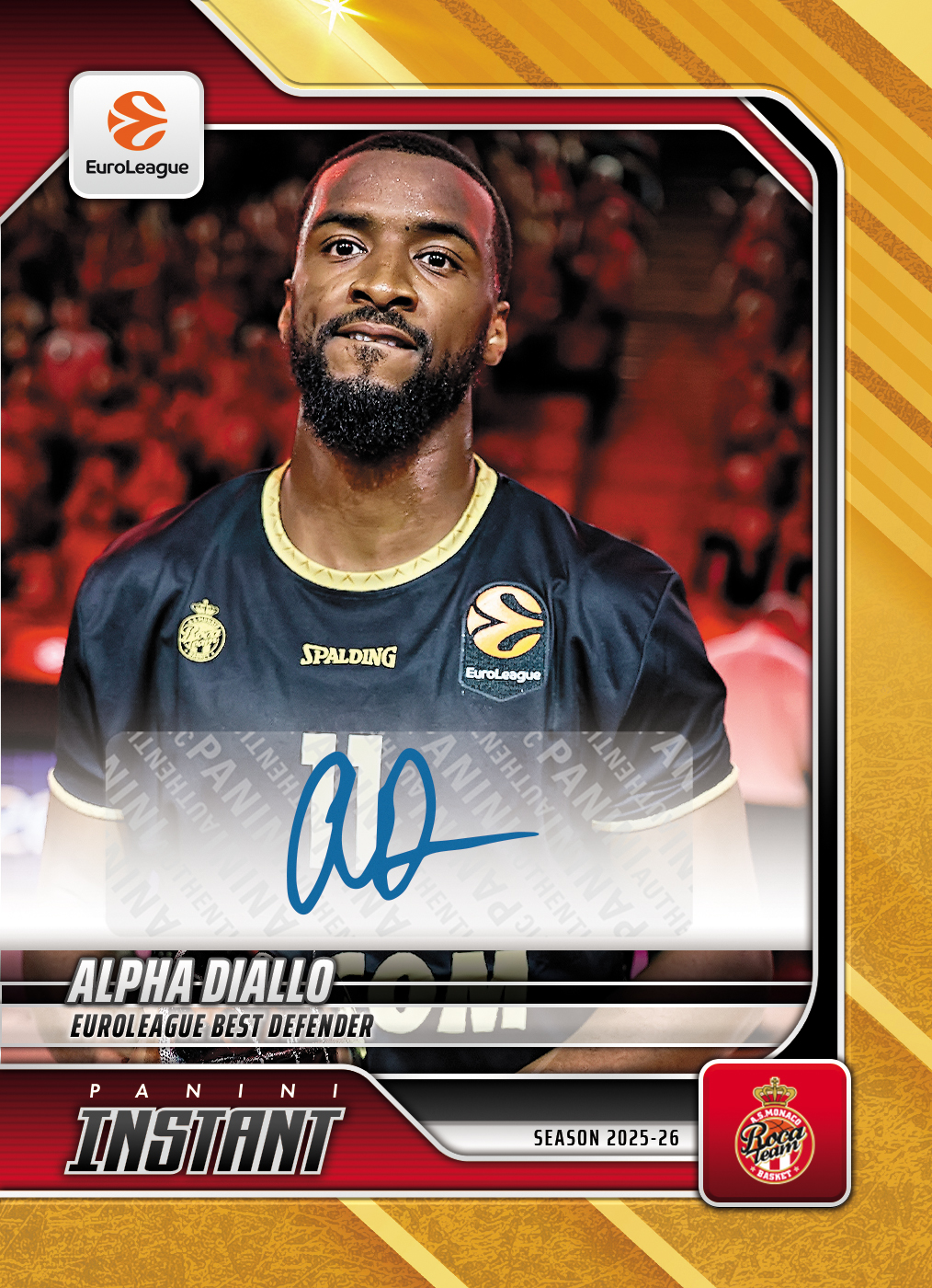 Product image 1 for - Alpha Diallo - 2025-26 Panini Instant EuroLeague #52 - Gold /10 Auto