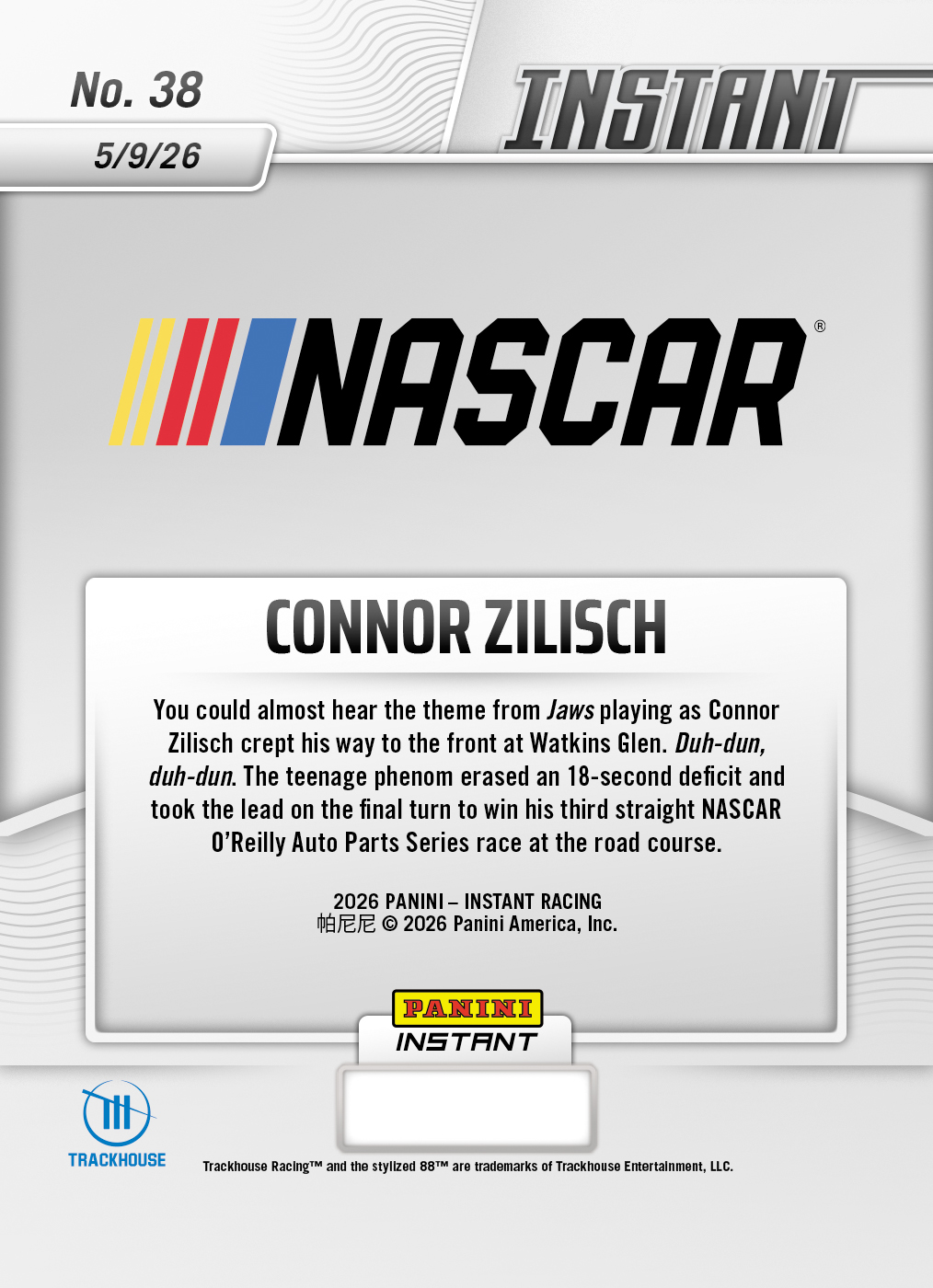 Product image 2 for - Connor Zilisch - 2026 Panini Instant NASCAR #38 - Metallic /5