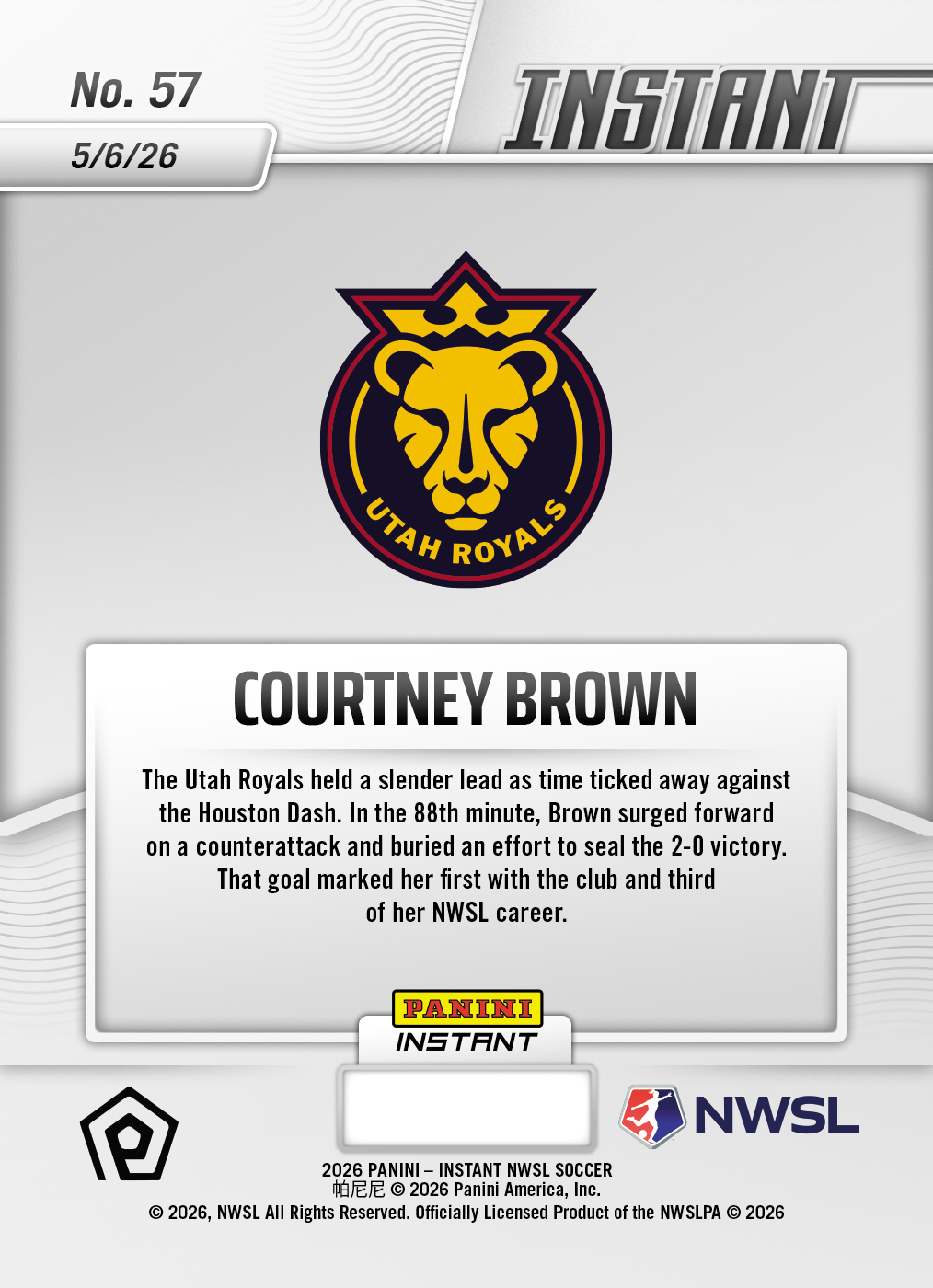 Product image 2 for - Courtney Brown - 2026 Panini Instant NWSL #57 - Metallic /5