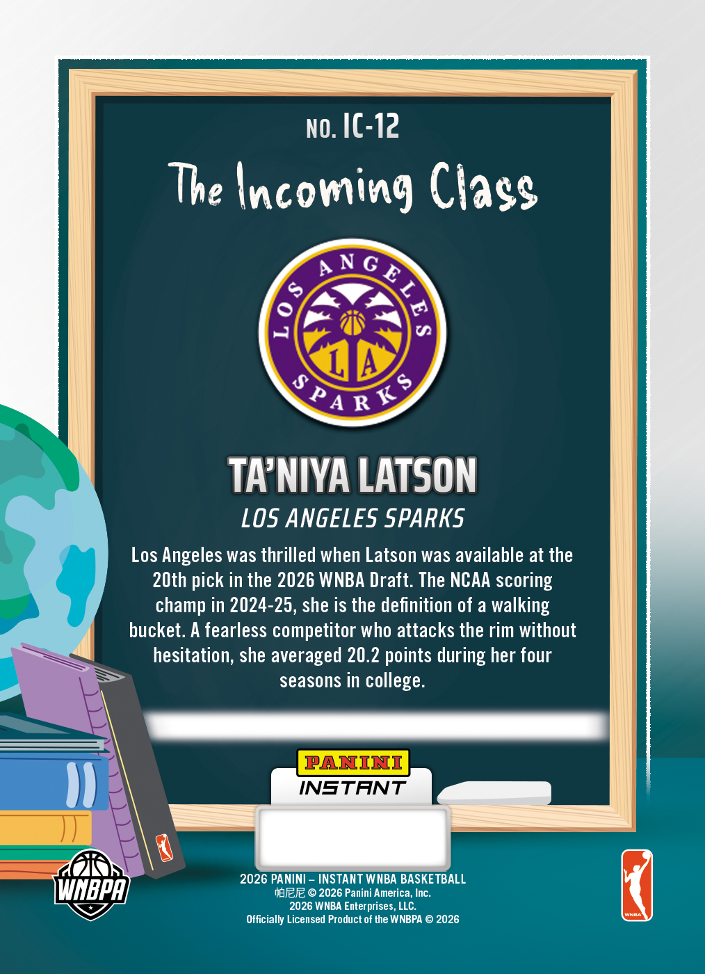 Product image 2 for - Ta'Niya Latson - 2026 Panini Instant WNBA The Incoming Class #12 - Base /25 Auto