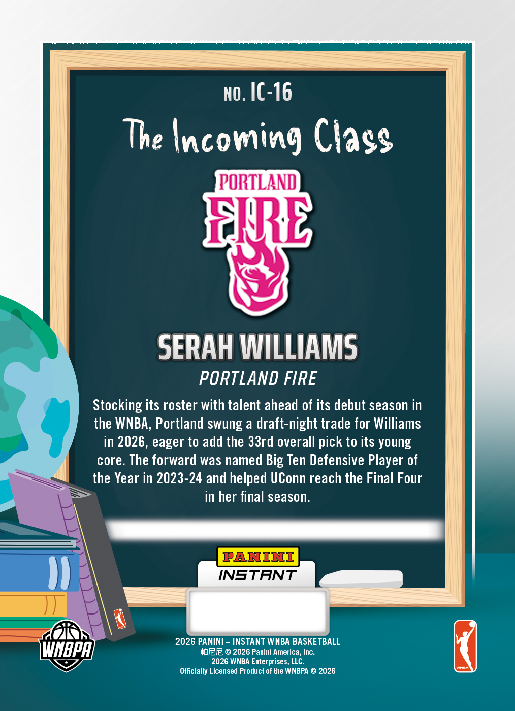 Product image 2 for - Serah Williams - 2026 Panini Instant WNBA The Incoming Class #16 - Base /25 Auto