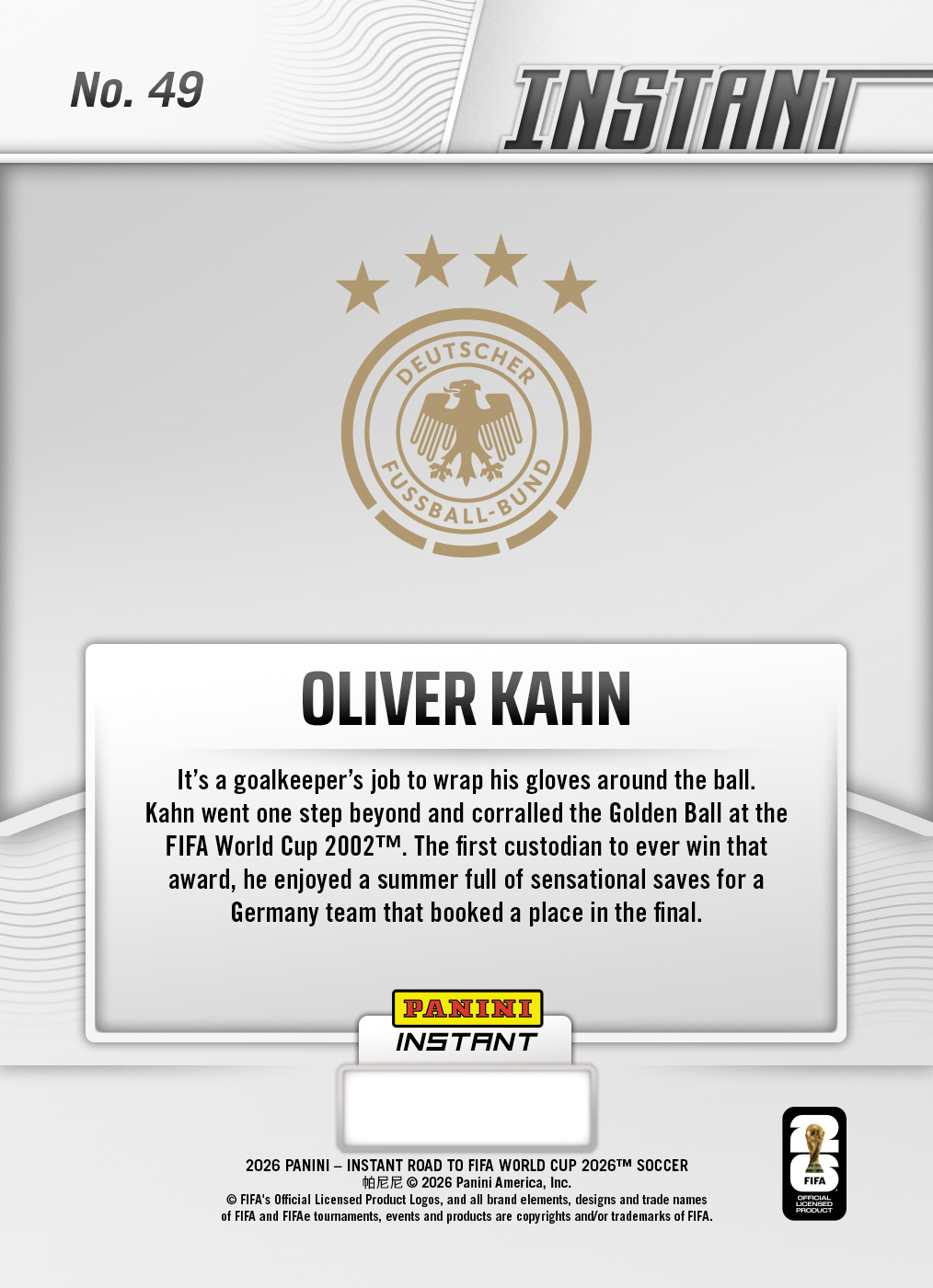 Product image 2 for - Oliver Kahn - 2026 Panini Instant Road to FIFA World Cup 2026™ #49 - Base