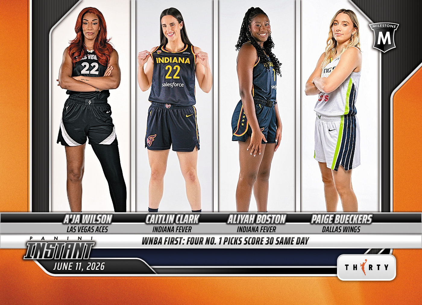 Product image 1 for - A'ja Wilson/Caitlin Clark/Aliyah Boston/Paige Bueckers - 2026 Panini Instant WNBA #149 - 3