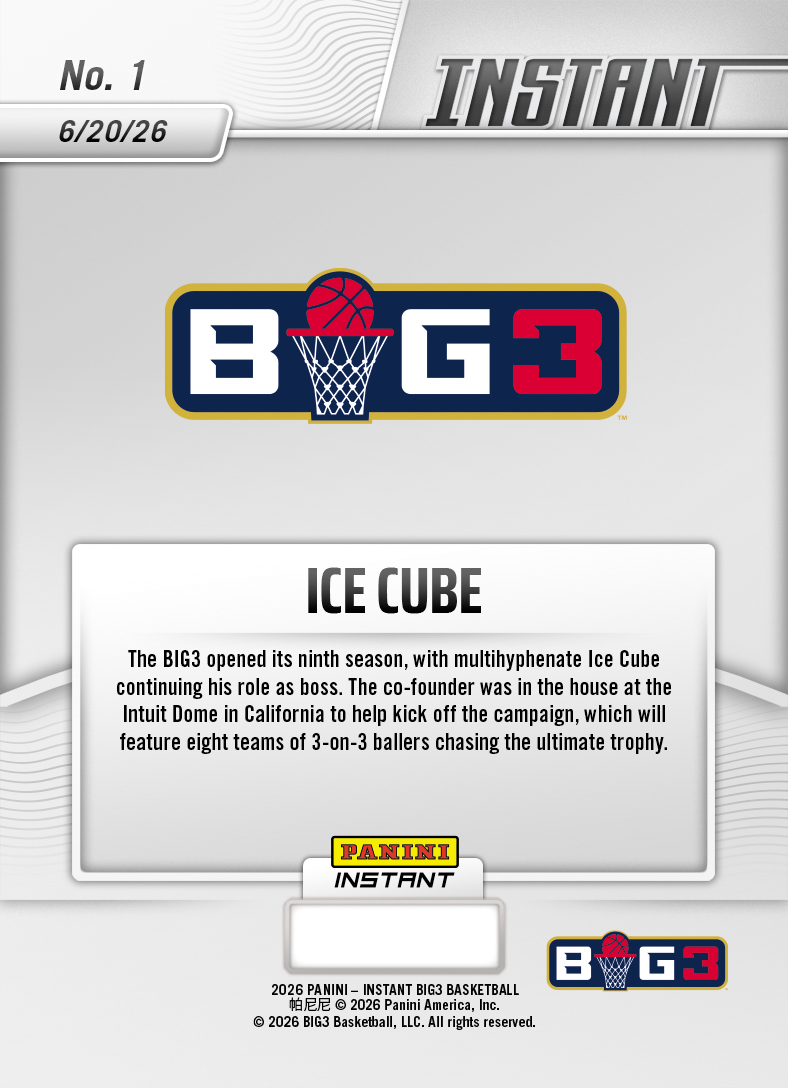 Product image 2 for - Ice Cube - 2026 Panini Instant Big3 #1 - Base