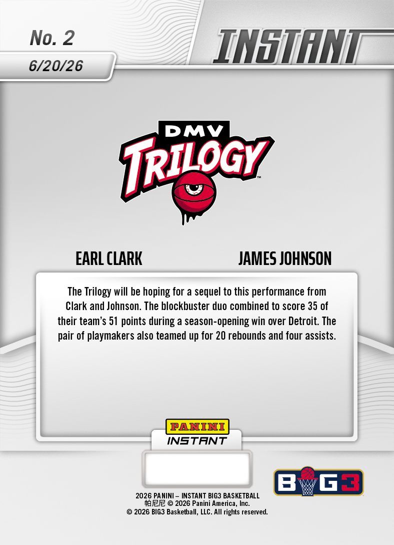 Product image 2 for - Earl Clark/James Johnson - 2026 Panini Instant Big3 #2 - Base