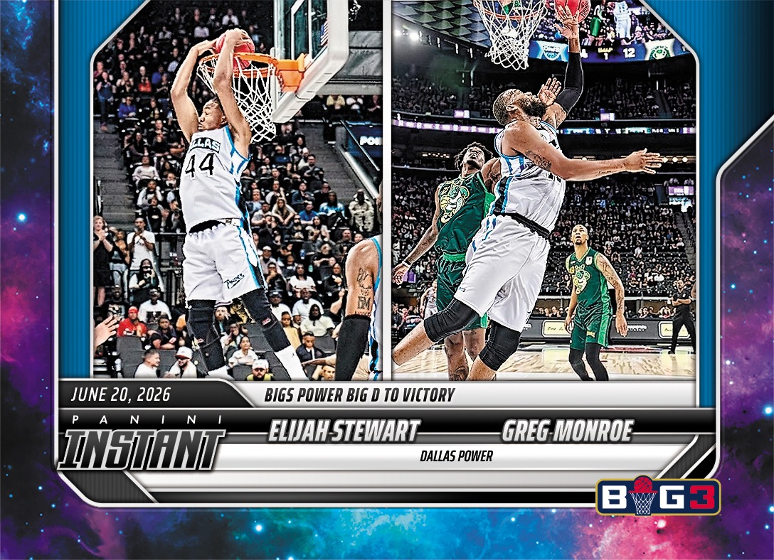 Detailed Image of Elijah Stewart/Greg Monroe - 2026 Panini Instant Big3 #6 - Galaxy 1/1