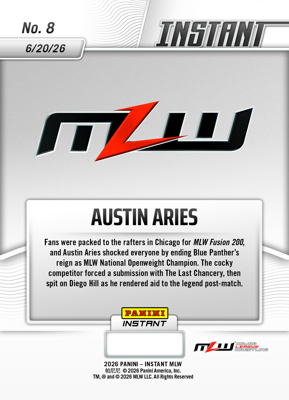 Product thumbnail image 2 of Austin Aries - 2026 Panini Instant MLW #8 - Base Card 10-pack