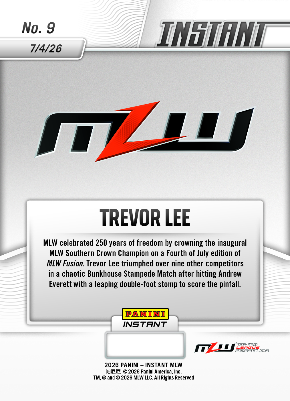 Product thumbnail image 2 of Trevor Lee - 2026 Panini Instant MLW #9 - Base Card 10-pack