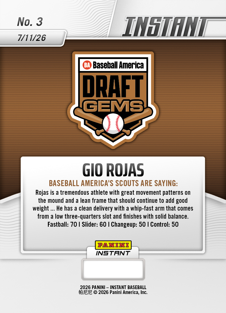 Product image 2 for - Gio Rojas - 2026 Panini Instant Baseball #3 - Base