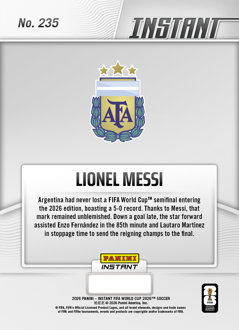 Product thumbnail image 2 of Lionel Messi - 2026 Panini Instant FIFA World Cup 2026™ #235 - Base Card 10-pack