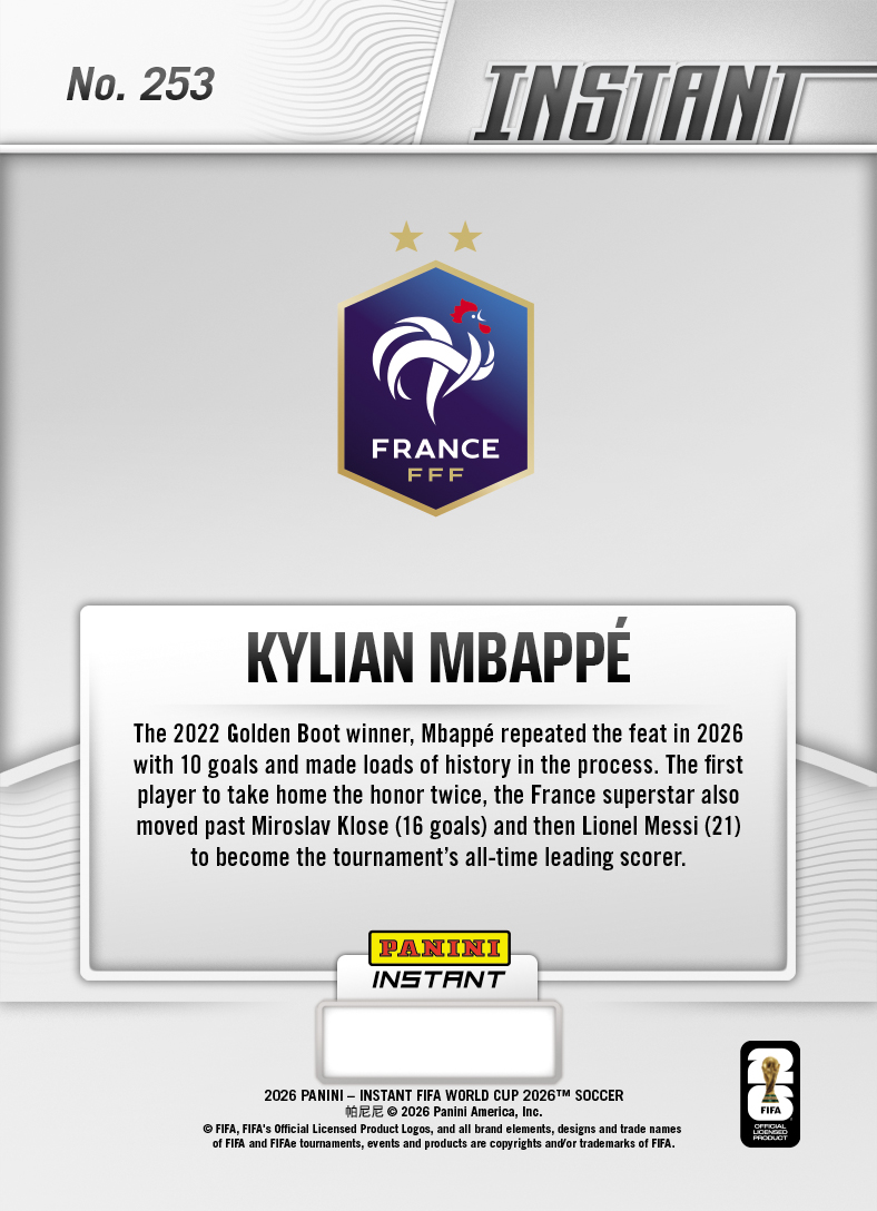 Product thumbnail image 2 of Kylian Mbappe - 2026 Panini Instant FIFA World Cup 2026™ #253 - Base Card 10-pack