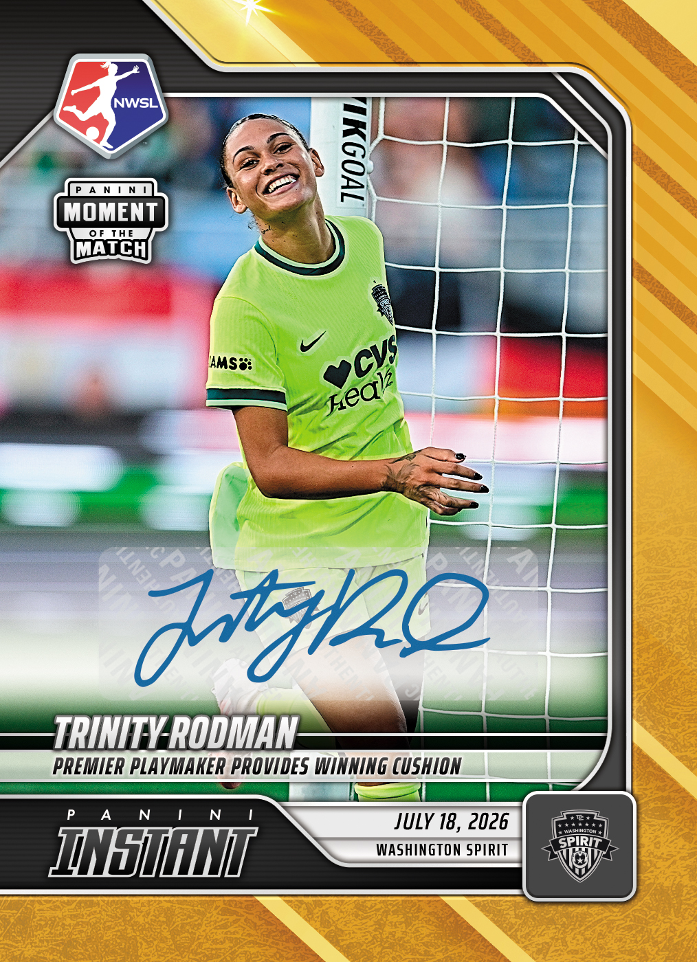 Detailed Image of Trinity Rodman - 2026 Panini Instant NWSL #113 - Gold /10 Auto