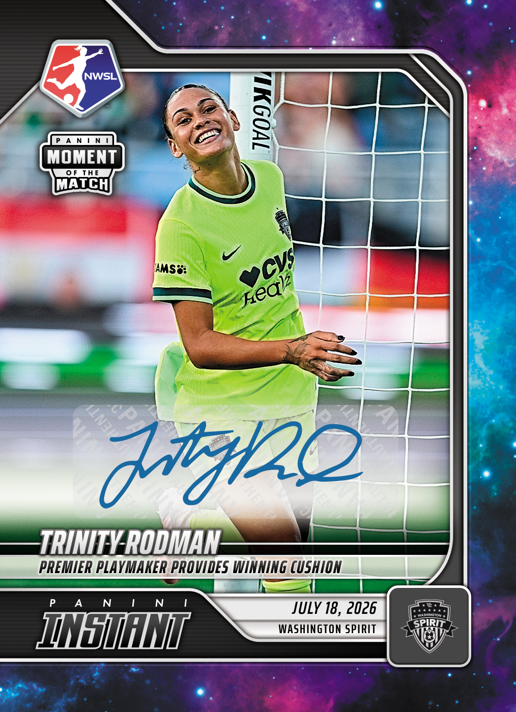 Detailed Image of Trinity Rodman - 2026 Panini Instant NWSL #113 - Galaxy 1/1 Auto