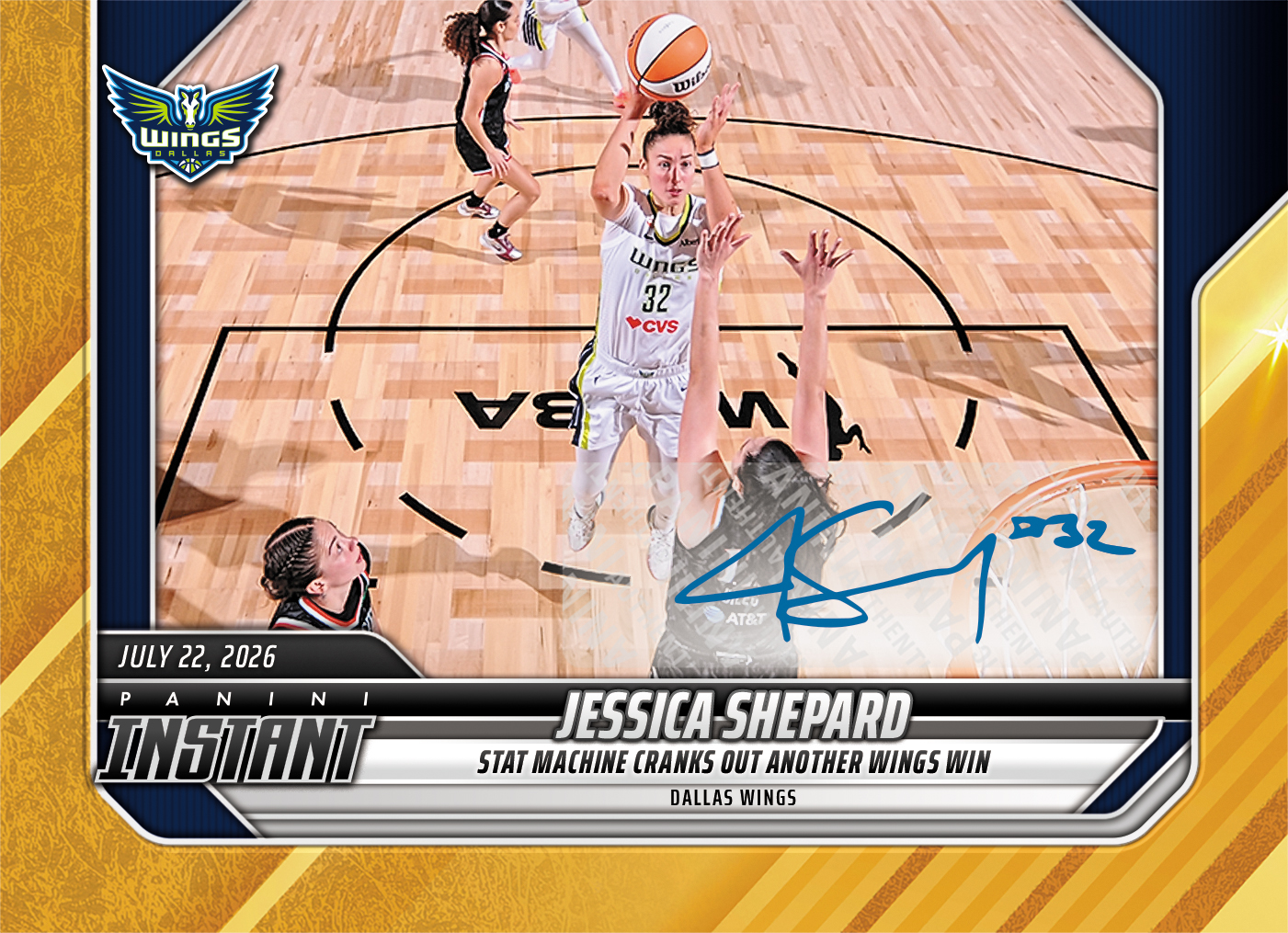 Detailed Image of Jessica Shepard - 2026 Panini Instant WNBA #261 - Gold /10 Auto