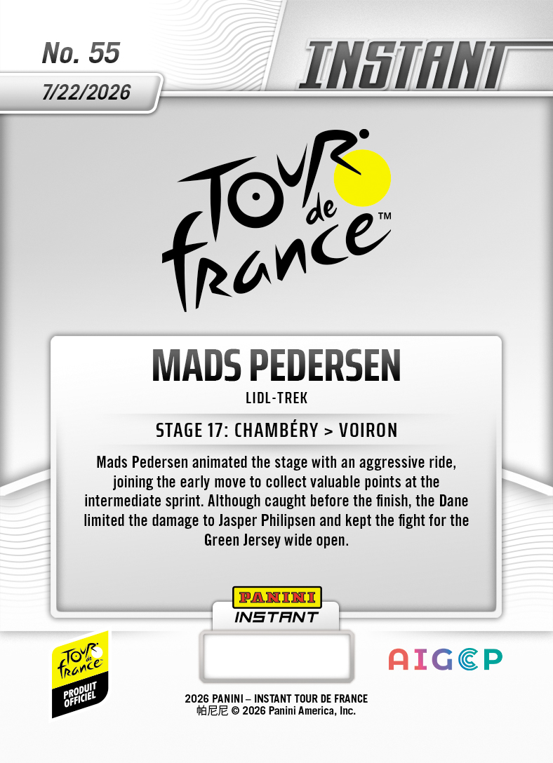 Product thumbnail image 2 of Mads Pederson - 2026 Panini Instant Tour de France #55 - Base Card 5-pack