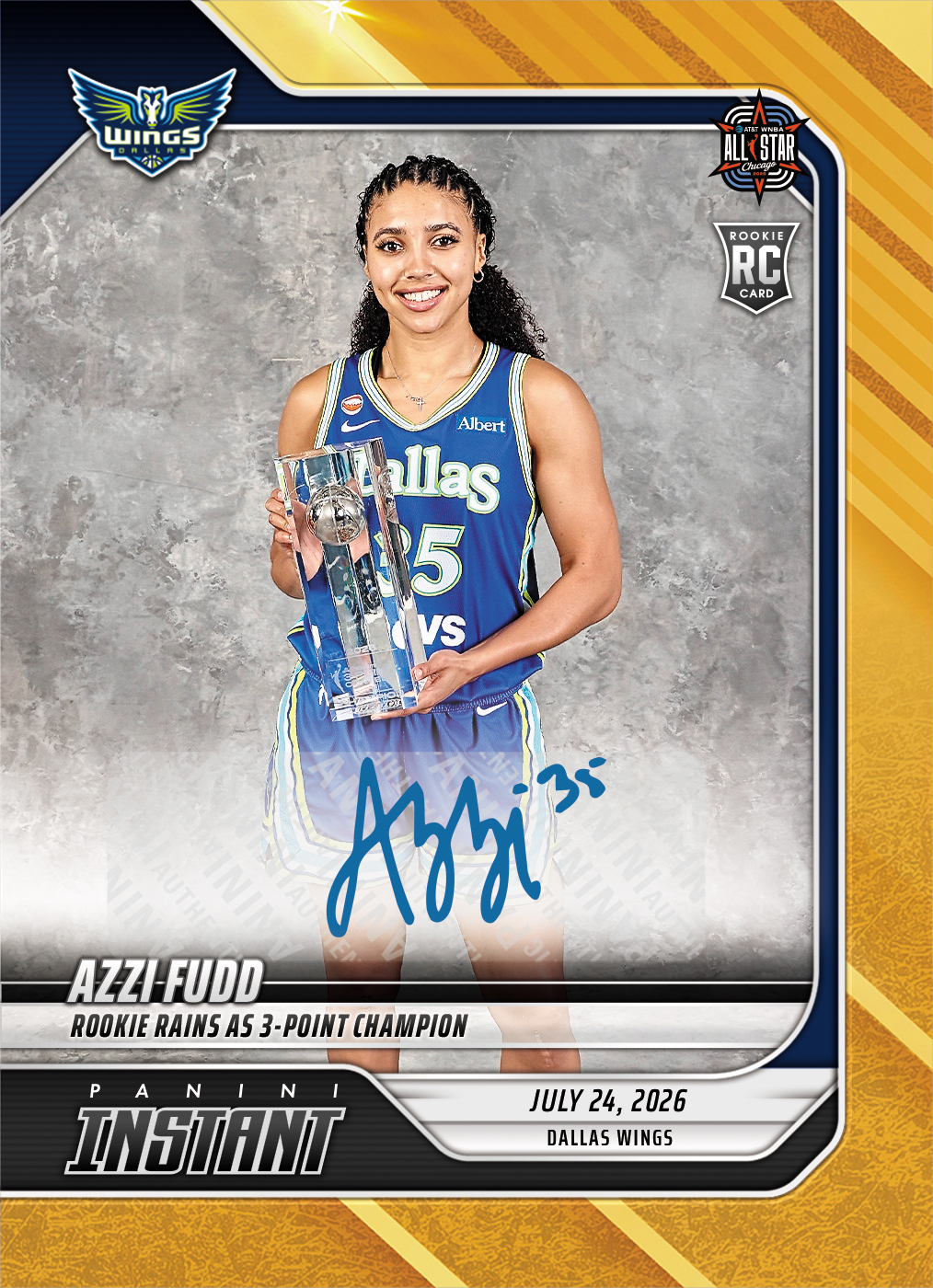Detailed Image of Azzi Fudd - 2026 Panini Instant WNBA #262 - Gold /10 Auto