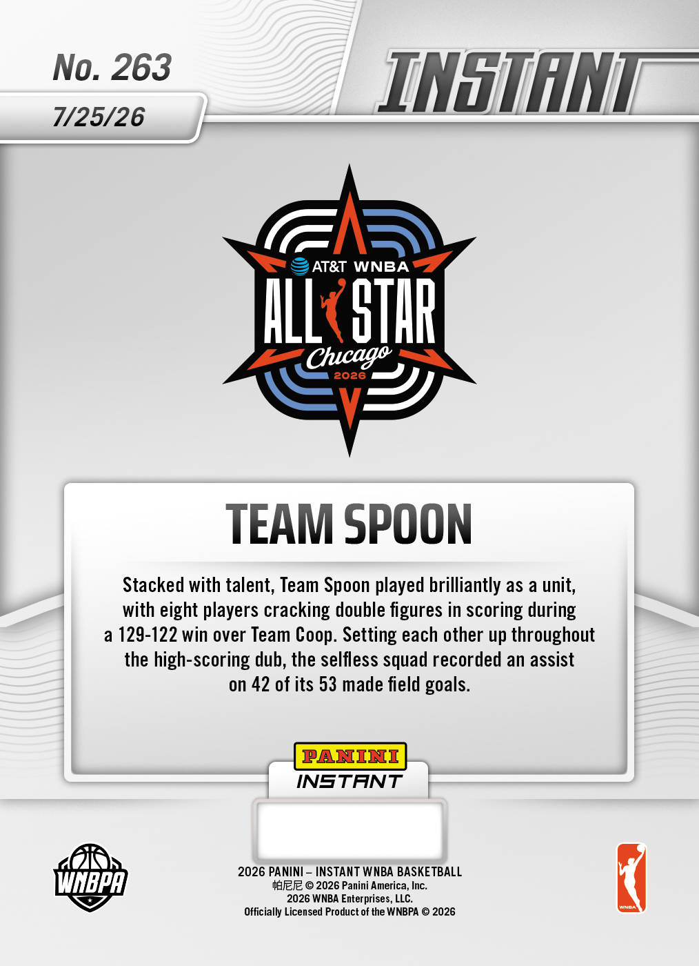 Product thumbnail image 2 of Team Spoon - 2026 Panini Instant WNBA #263 - Base Card 25-pack