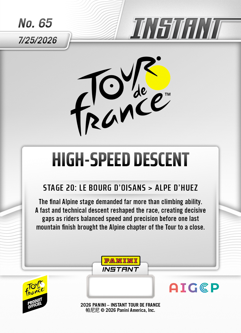 Product thumbnail image 2 of High-Speed Descent - 2026 Panini Instant Tour de France #65 - Base Card 25-pack