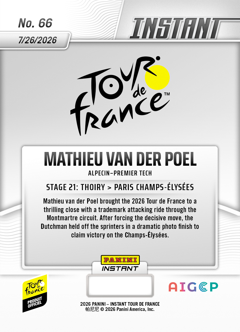 Product thumbnail image 2 of Mathieu van der Poel - 2026 Panini Instant Tour de France #66 - Base Card 10-pack